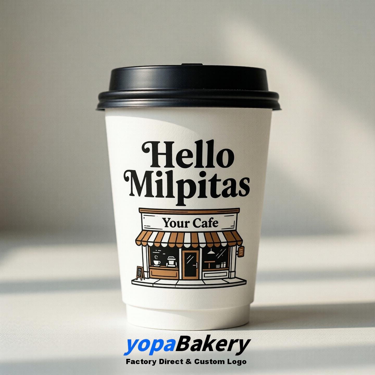 'Hello Milpitas' Paper Coffee Cups | Milpitas Cafe Packaging Design Agency
