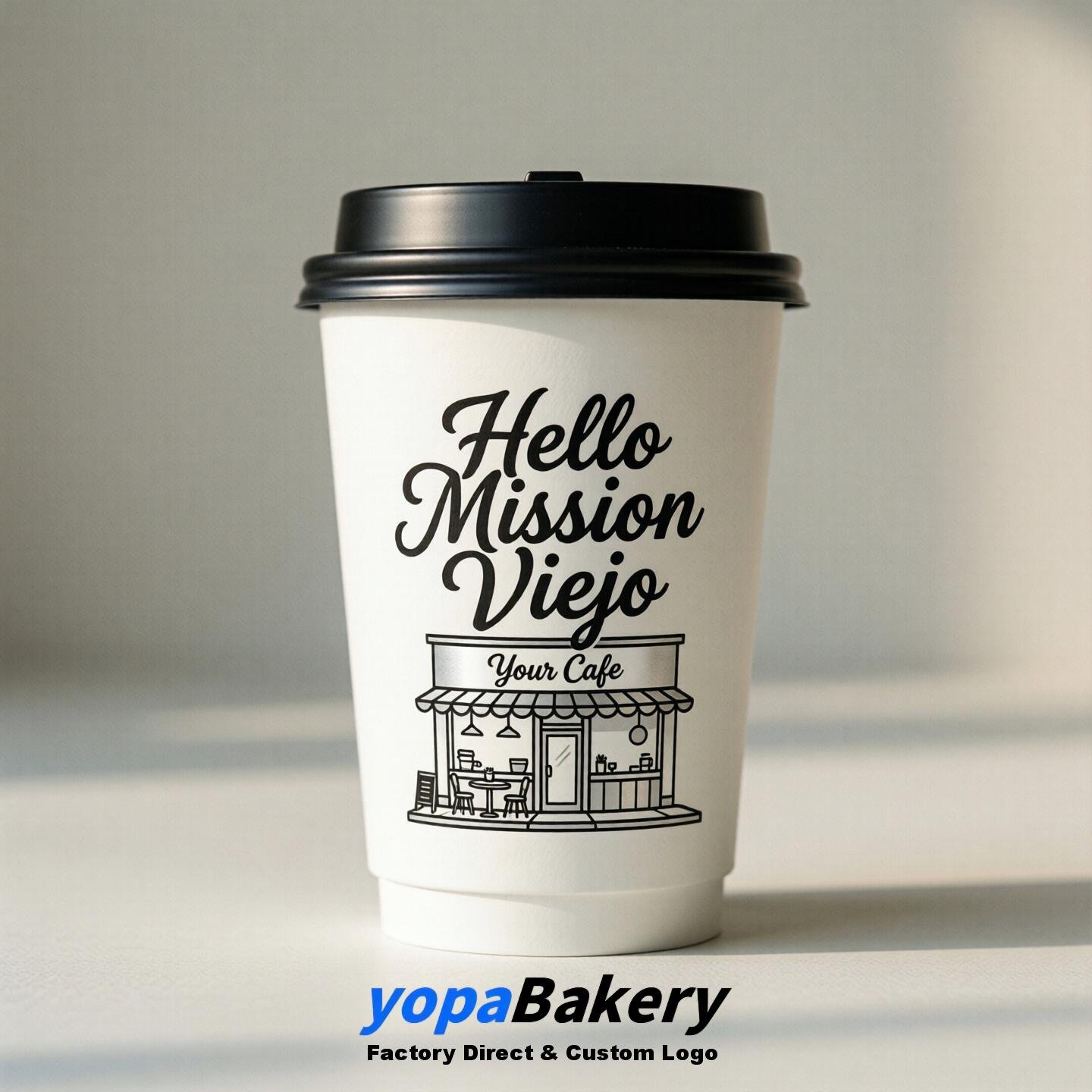 'Welcome to Mission Viejo' Paper Coffee Cups | Mission Viejo Cafe Packaging Design Firm
