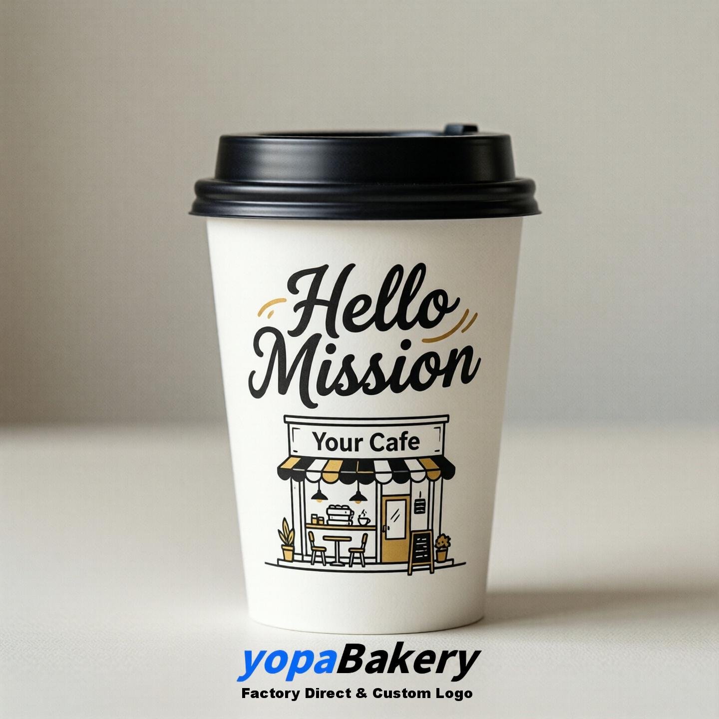 'Hello Mission' Paper Coffee Cups | Mission Cafe Packaging Design Agency