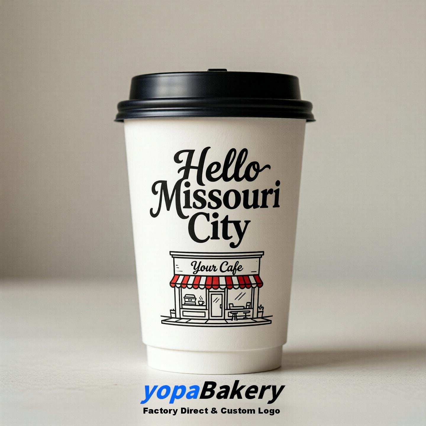 'Hello Missouri City' Paper Coffee Cups | Missouri City Cafe Packaging Design Agency