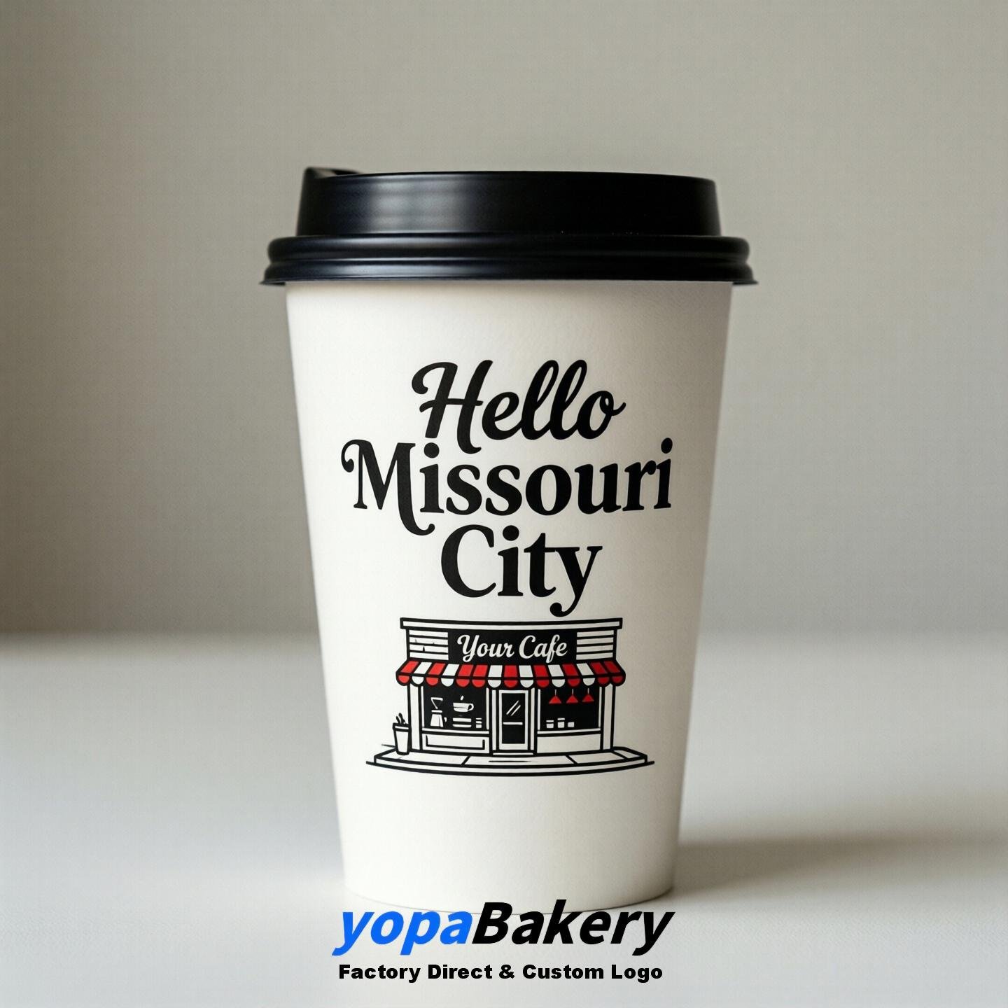 'Hello Missouri City' Paper Coffee Cups | Missouri City Cafe Packaging Design Agency