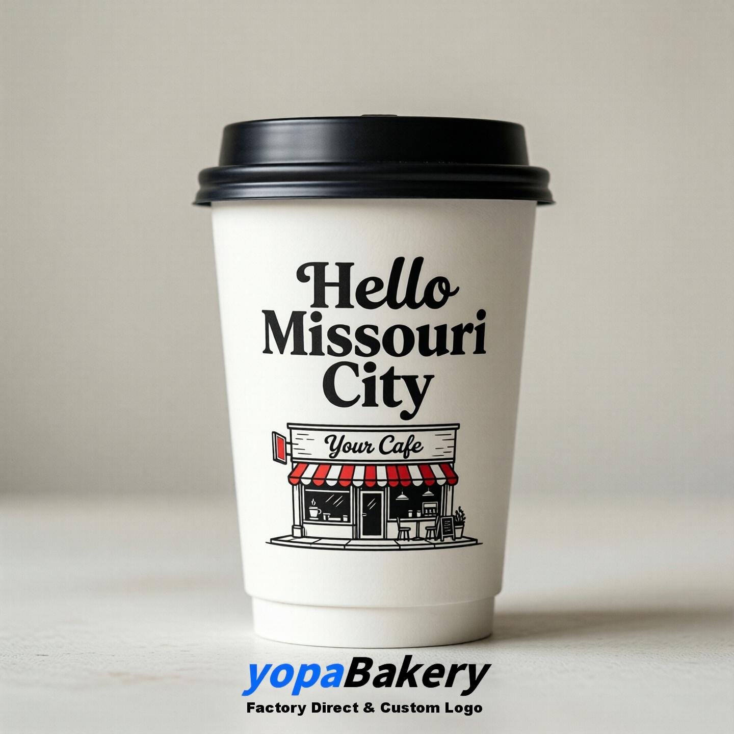 'Hello Missouri City' Paper Coffee Cups | Missouri City Cafe Packaging Design Agency