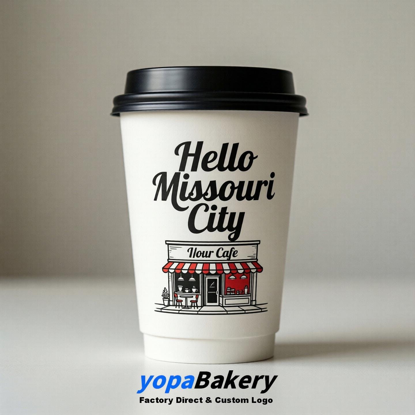 'Hello Missouri City' Paper Coffee Cups | Missouri City Cafe Packaging Design Agency
