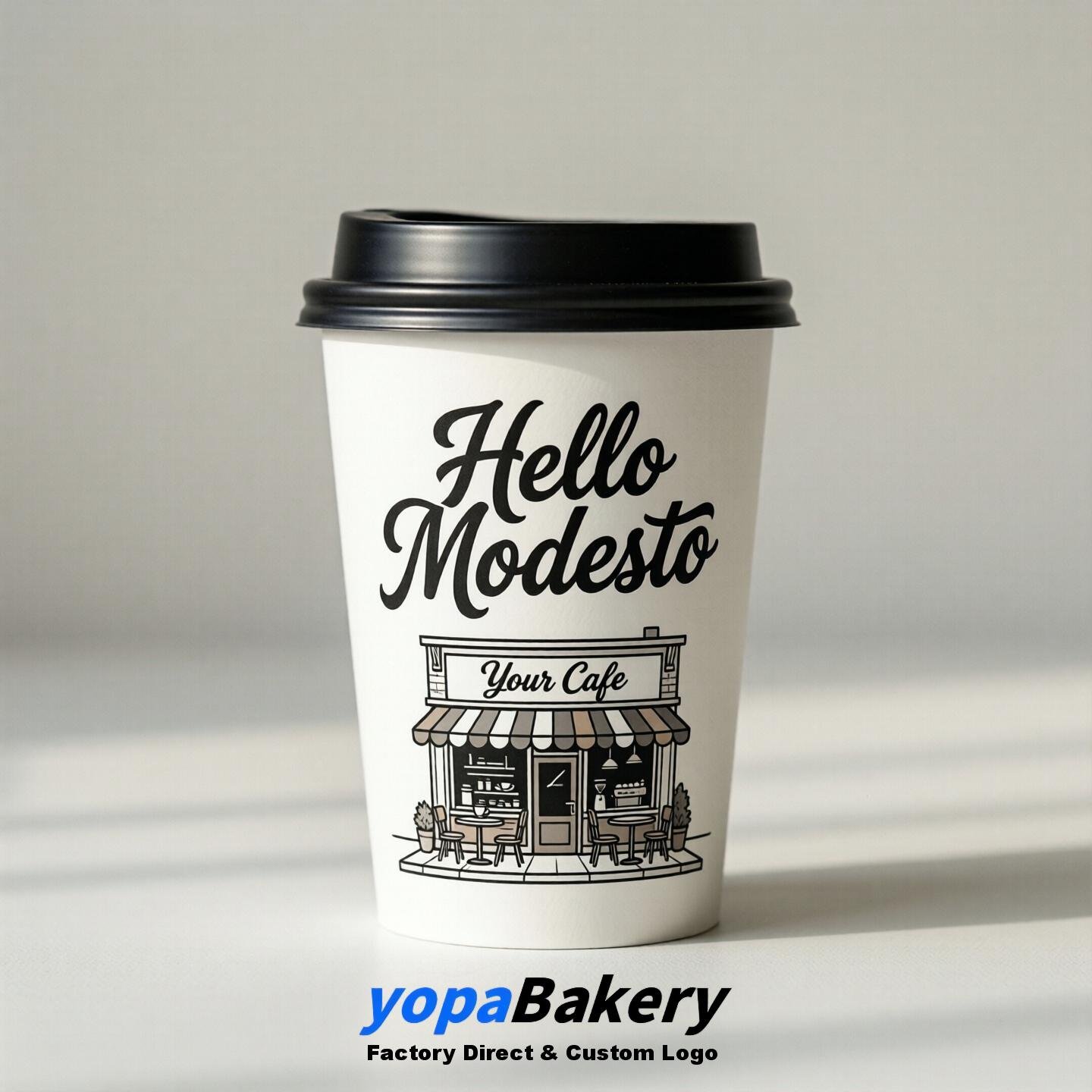 Welcome to Modesto Printed Paper Coffee Cups | Modesto Cafe Packaging Designer