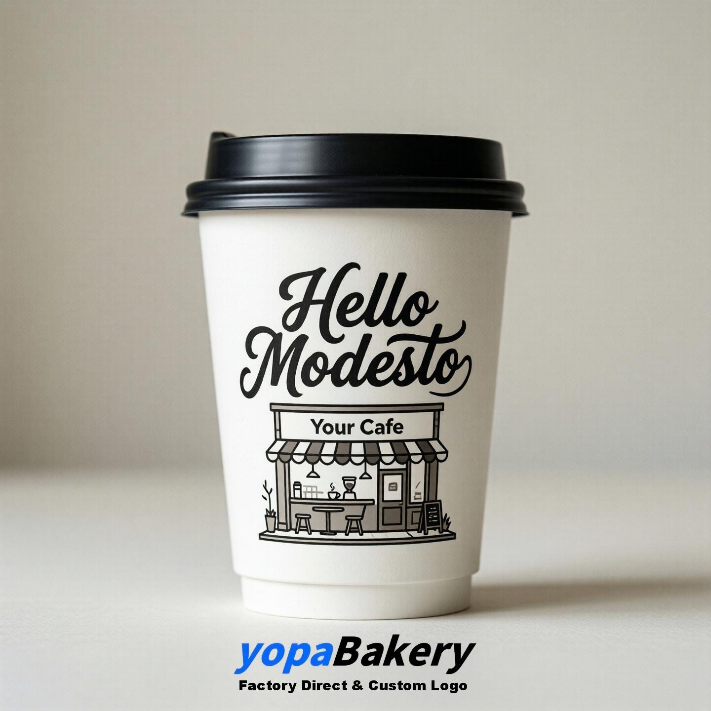 Welcome to Modesto Printed Paper Coffee Cups | Modesto Cafe Packaging Designer