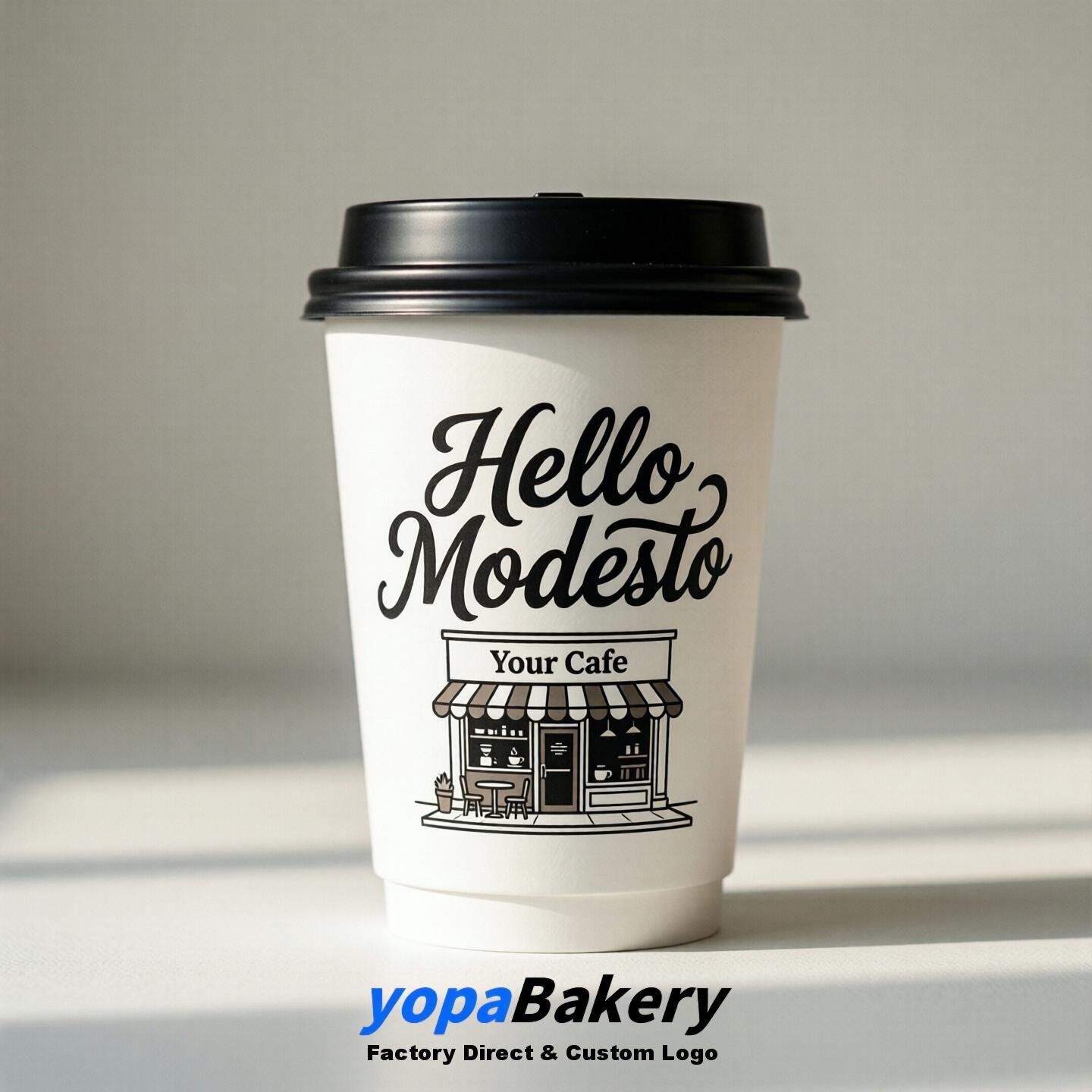 Welcome to Modesto Printed Paper Coffee Cups | Modesto Cafe Packaging Designer