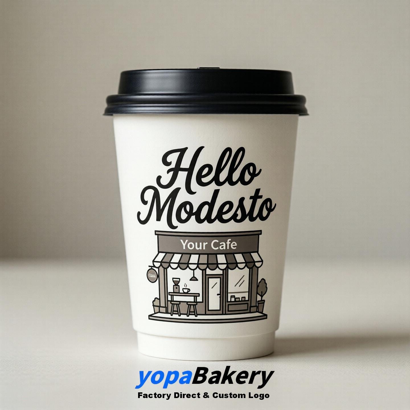 Welcome to Modesto Printed Paper Coffee Cups | Modesto Cafe Packaging Designer