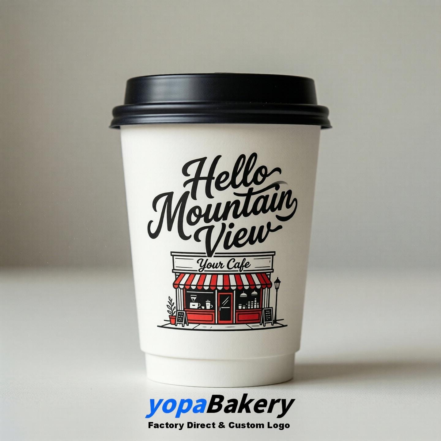 'Hello Mountain View' Paper Coffee Cups | Mountain View Cafe Packaging Design Agency