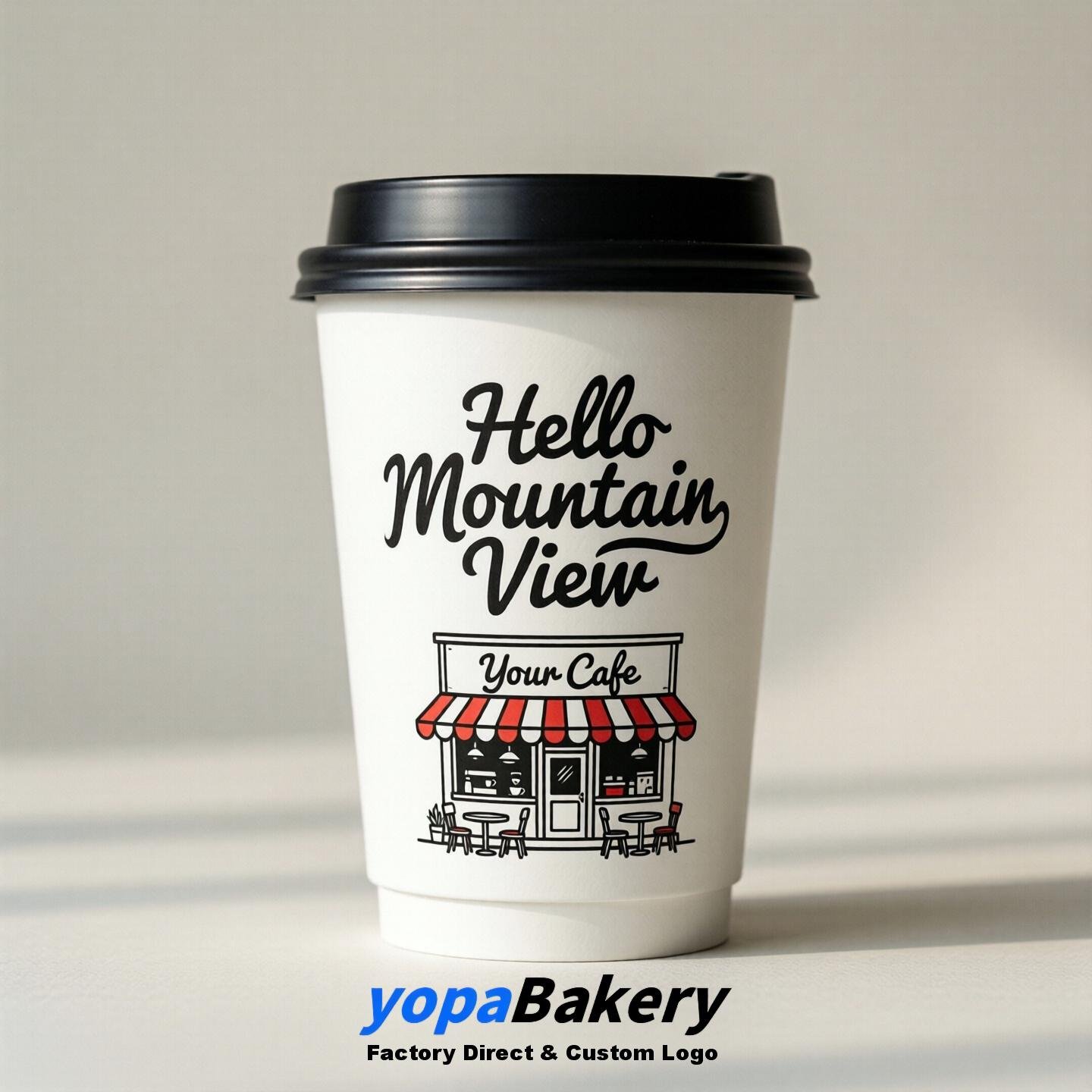 'Hello Mountain View' Paper Coffee Cups | Mountain View Cafe Packaging Design Agency