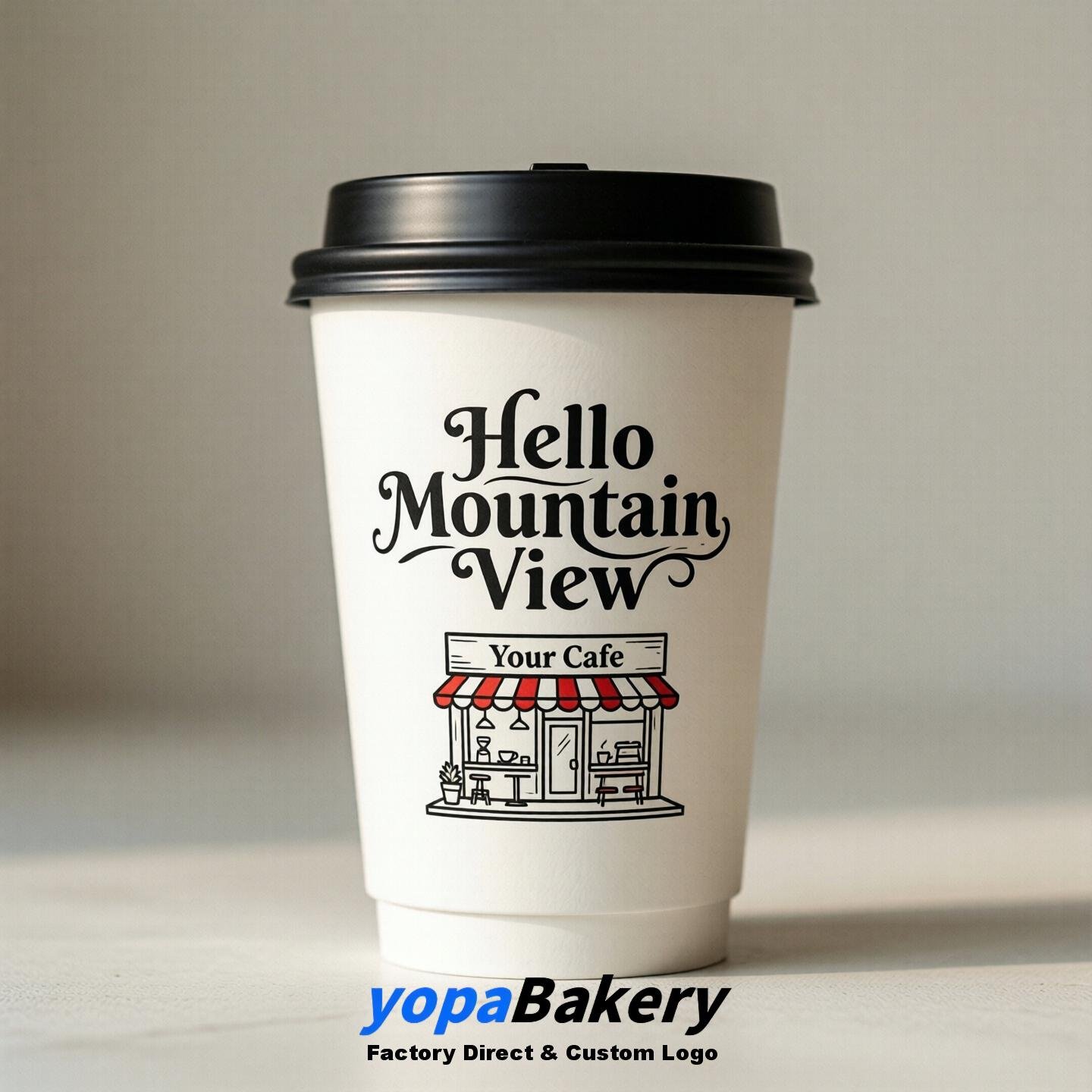 'Hello Mountain View' Paper Coffee Cups | Mountain View Cafe Packaging Design Agency