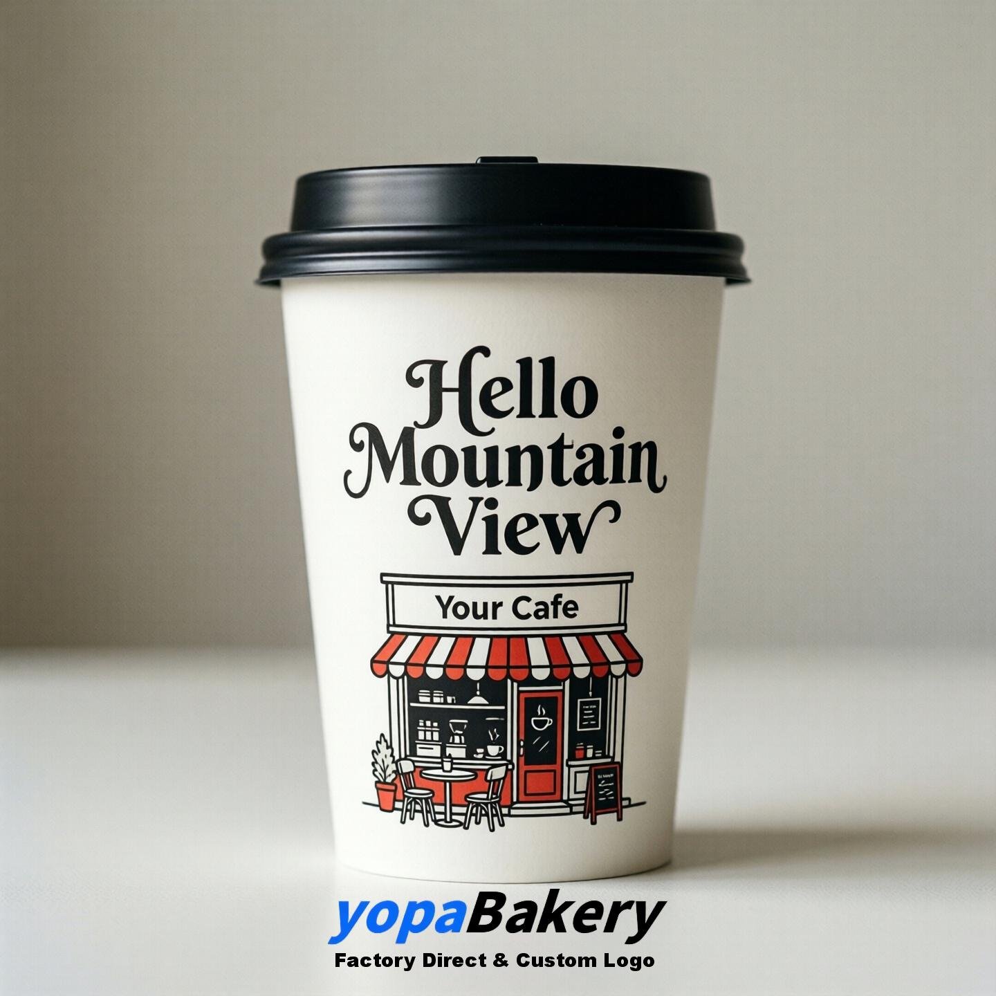 'Hello Mountain View' Paper Coffee Cups | Mountain View Cafe Packaging Design Agency