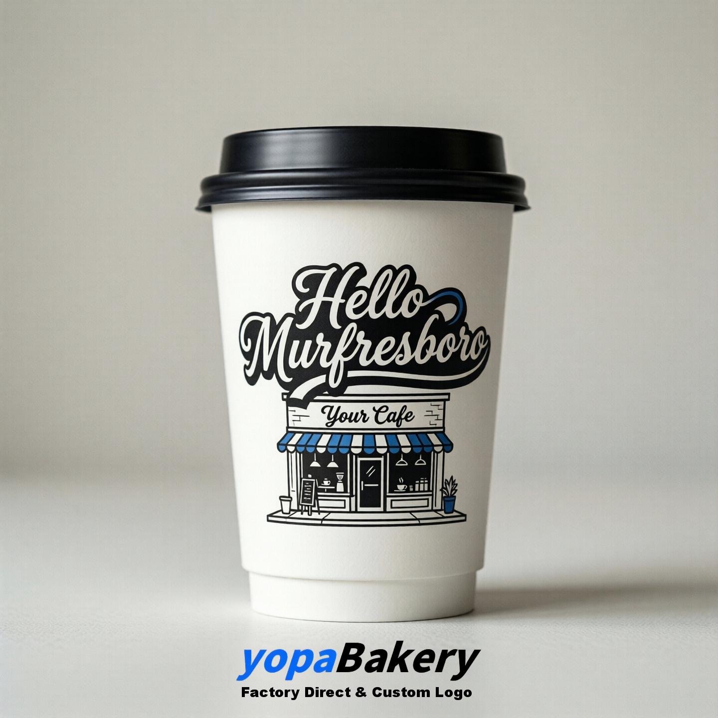 'Welcome to Murfreesboro' Paper Coffee Cups | Murfreesboro Cafe Packaging Design Firm