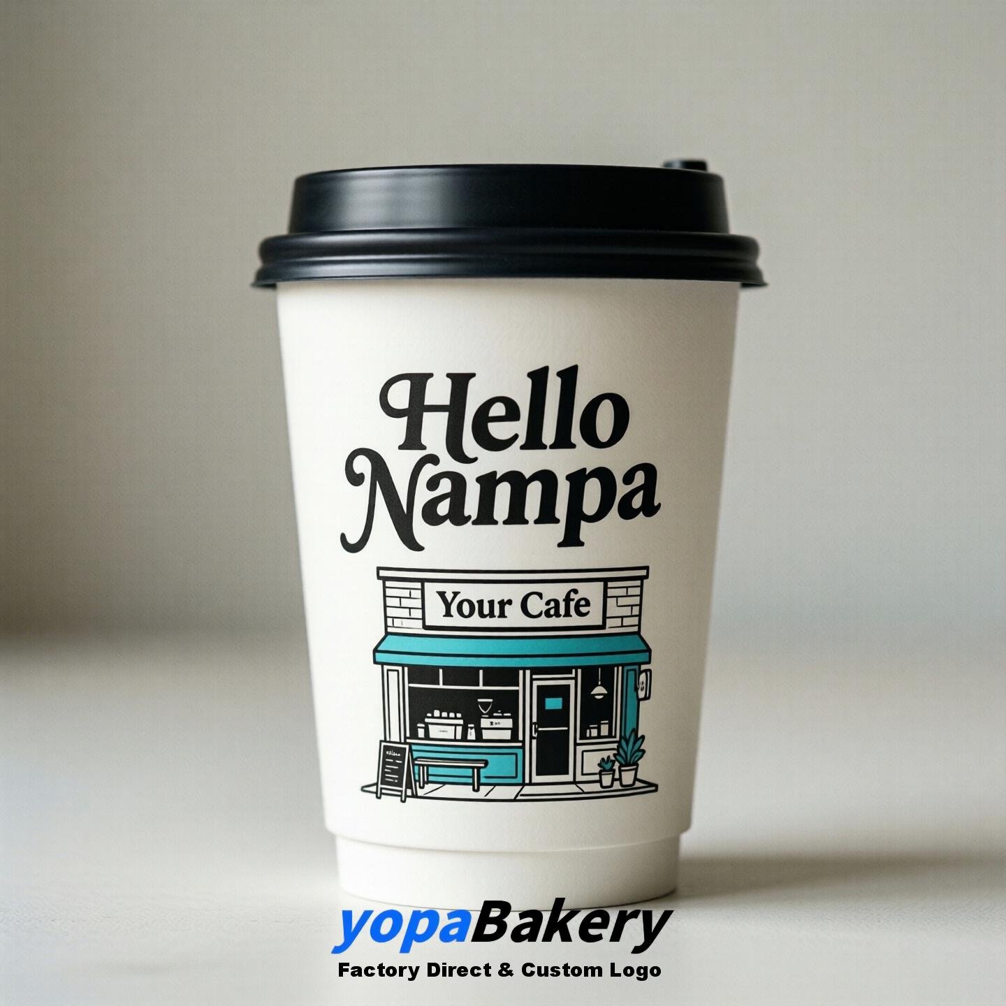 'Welcome to Nampa' Paper Coffee Cups | Nampa Cafe Packaging Design Firm