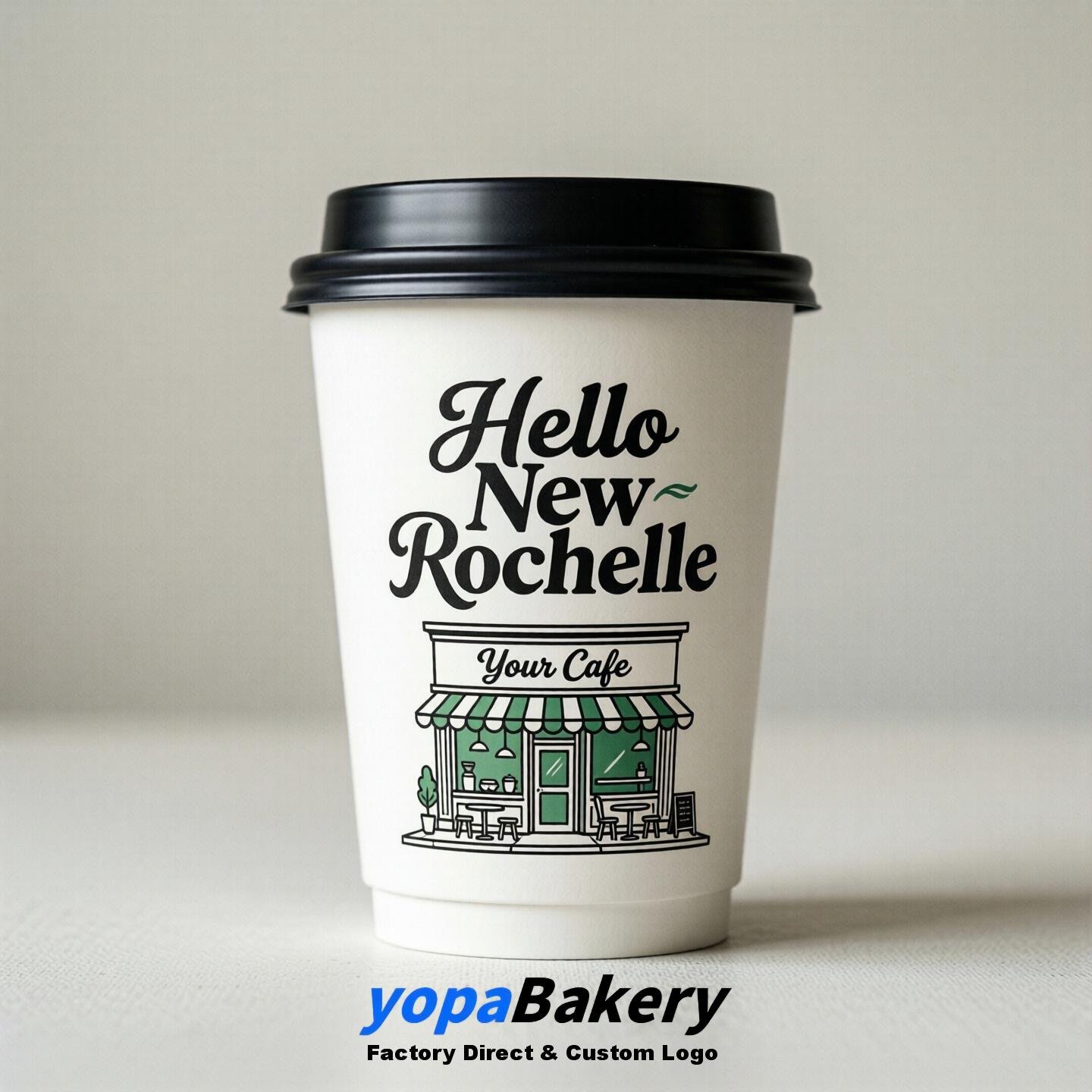 'Hello New Rochelle' Paper Coffee Cups | New Rochelle Cafe Packaging Design Agency