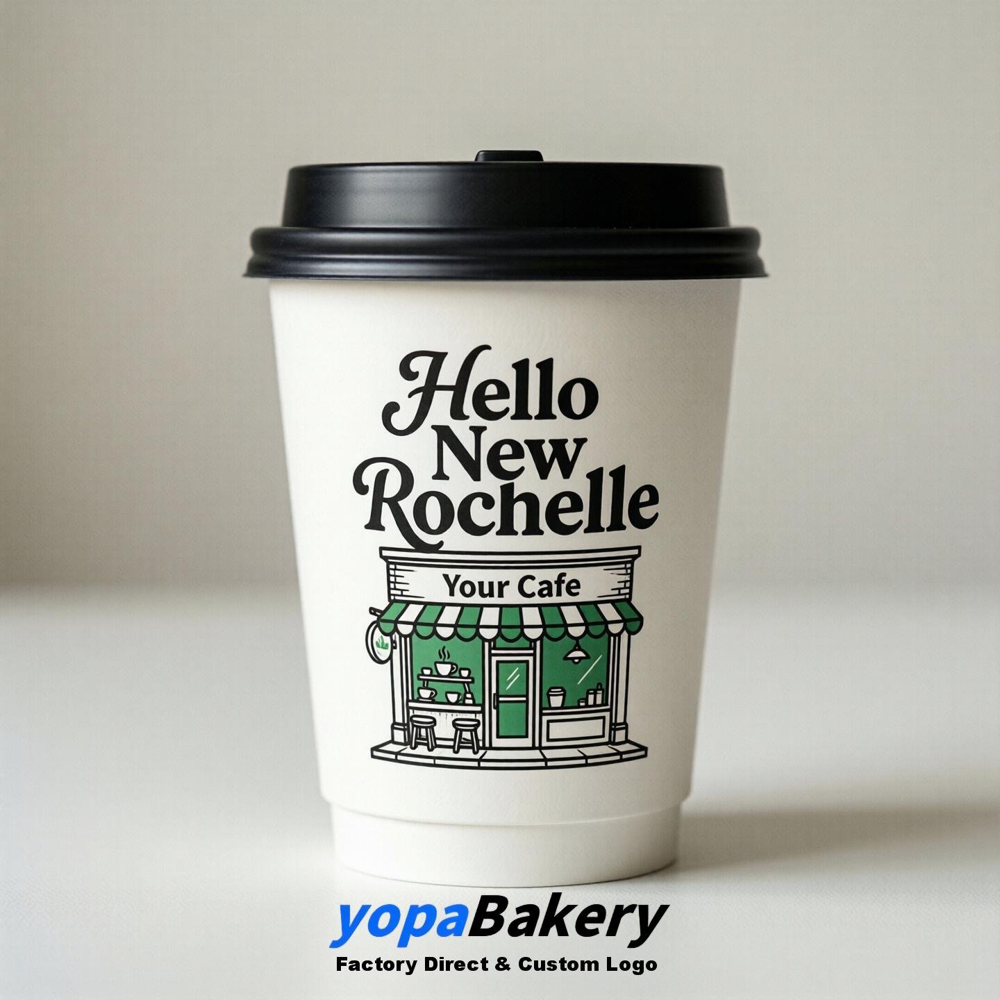 'Hello New Rochelle' Paper Coffee Cups | New Rochelle Cafe Packaging Design Agency