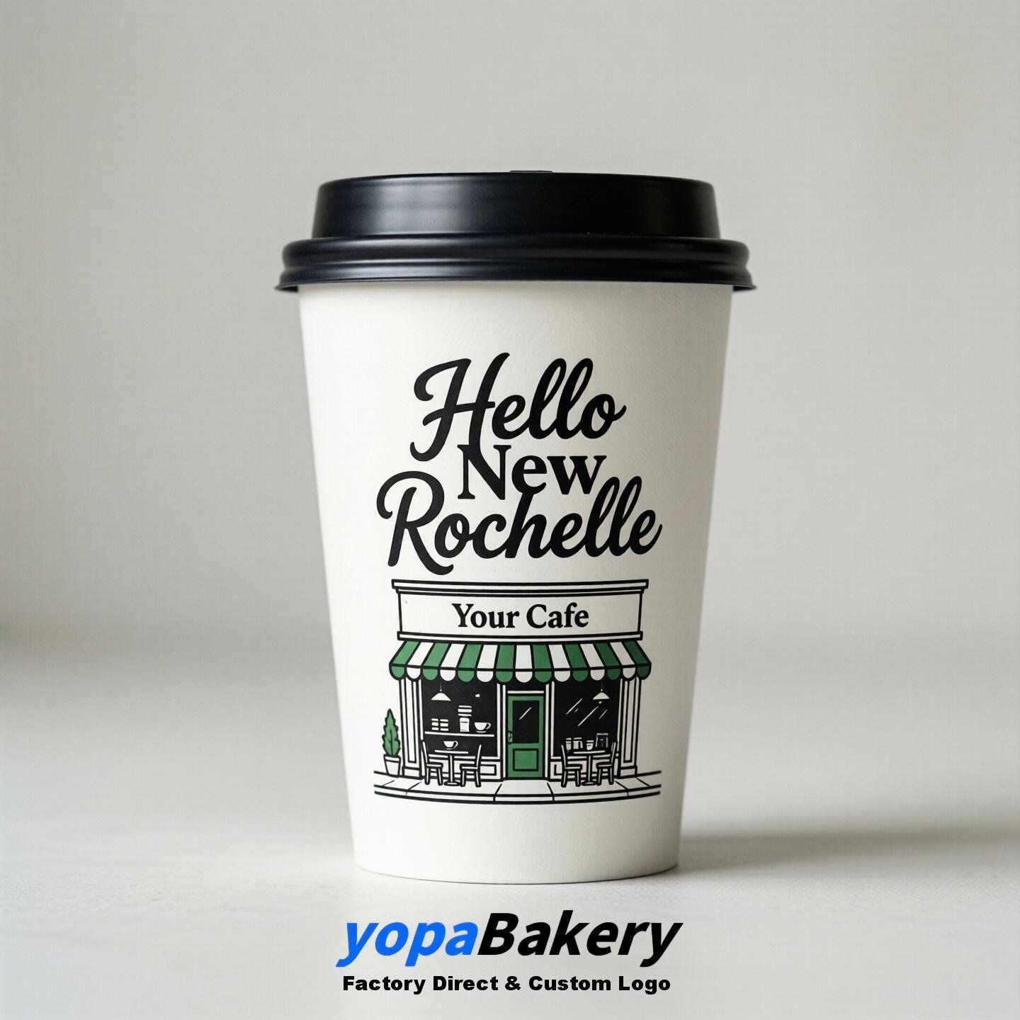 'Hello New Rochelle' Paper Coffee Cups | New Rochelle Cafe Packaging Design Agency