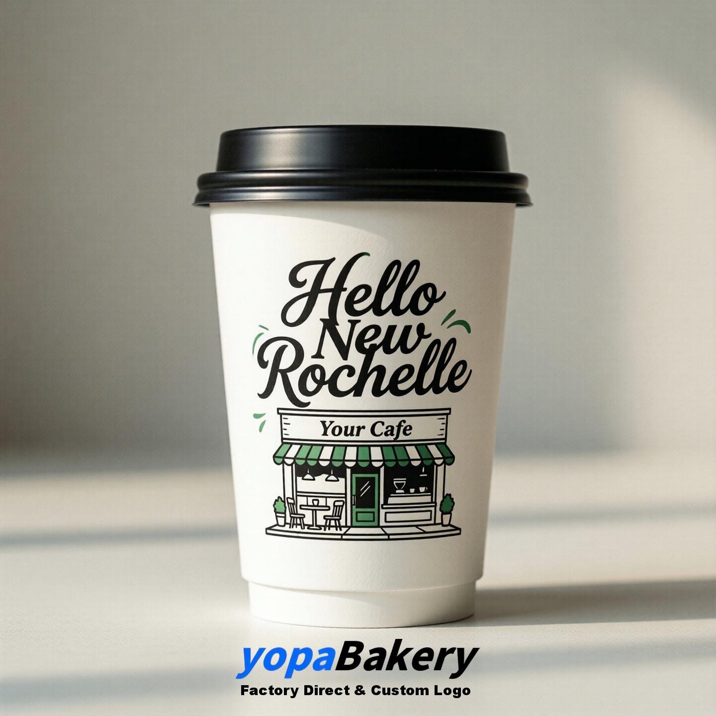 'Hello New Rochelle' Paper Coffee Cups | New Rochelle Cafe Packaging Design Agency