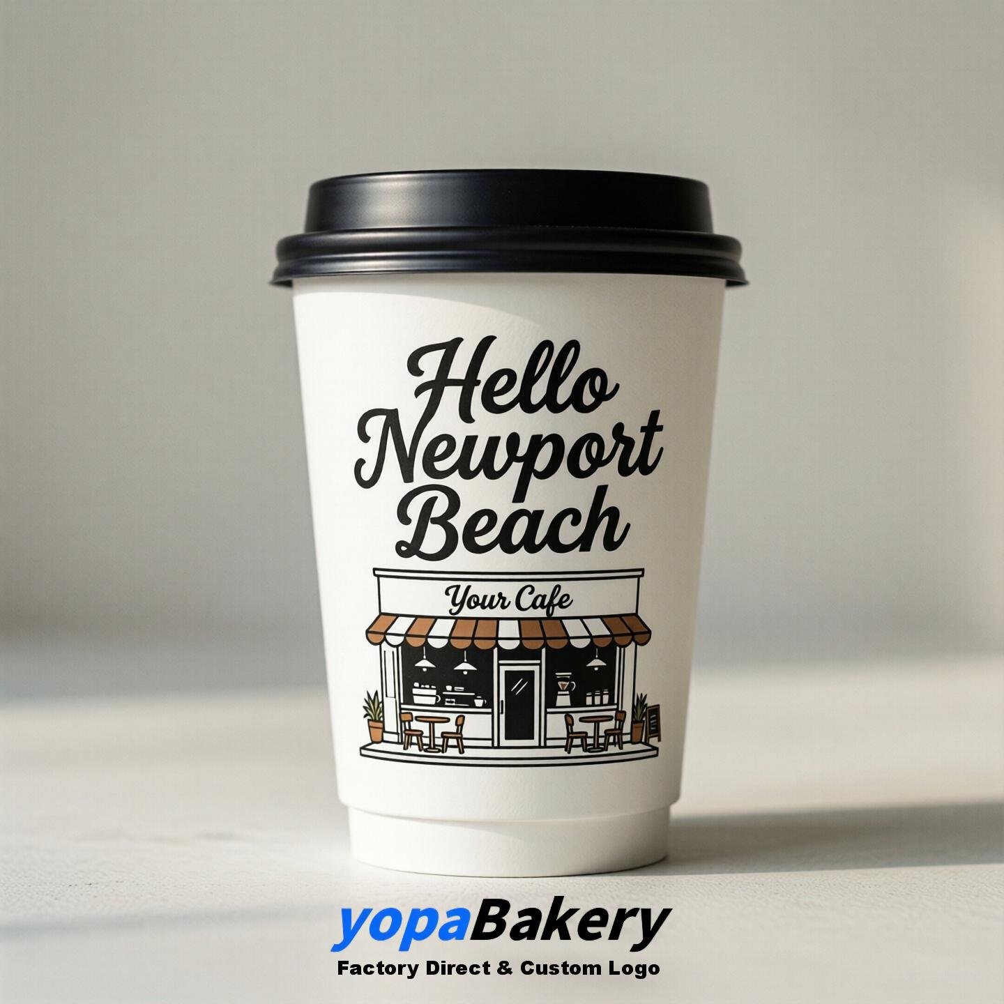 'Hello Newport Beach' Paper Coffee Cups | Newport Beach Cafe Packaging Design Agency