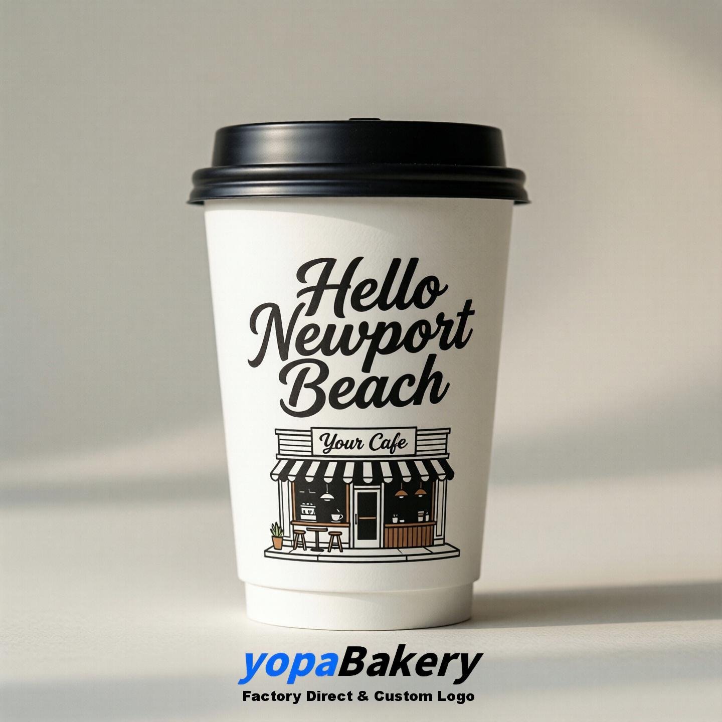 'Hello Newport Beach' Paper Coffee Cups | Newport Beach Cafe Packaging Design Agency