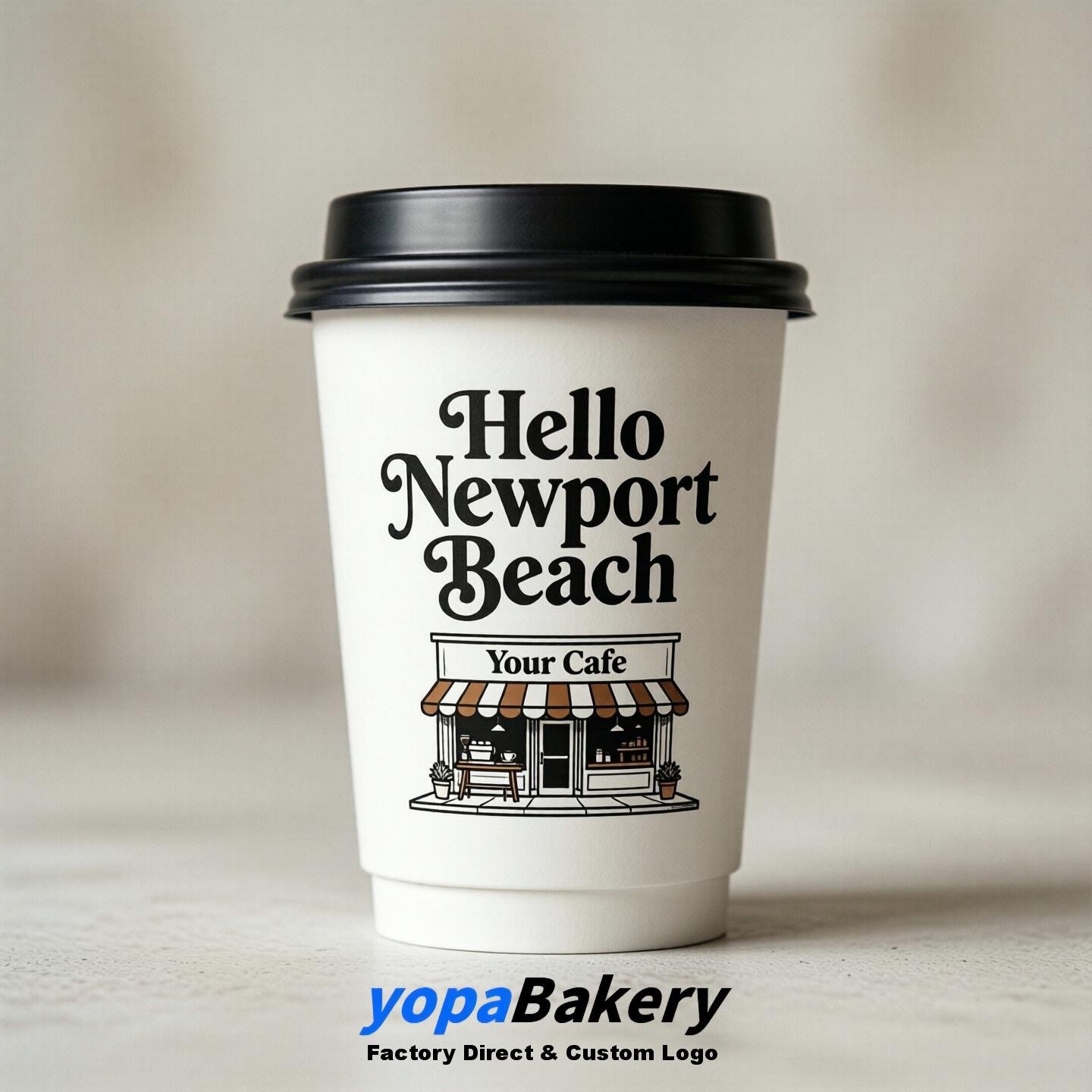 'Hello Newport Beach' Paper Coffee Cups | Newport Beach Cafe Packaging Design Agency