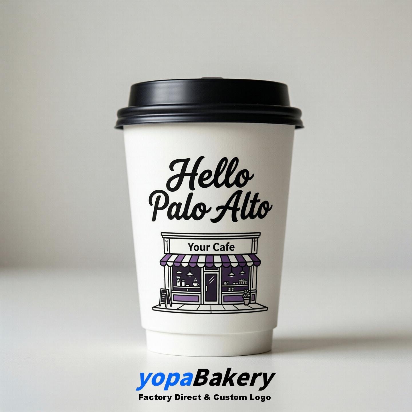 'Hello Palo Alto' Paper Coffee Cups | Palo Alto Cafe Packaging Design Agency