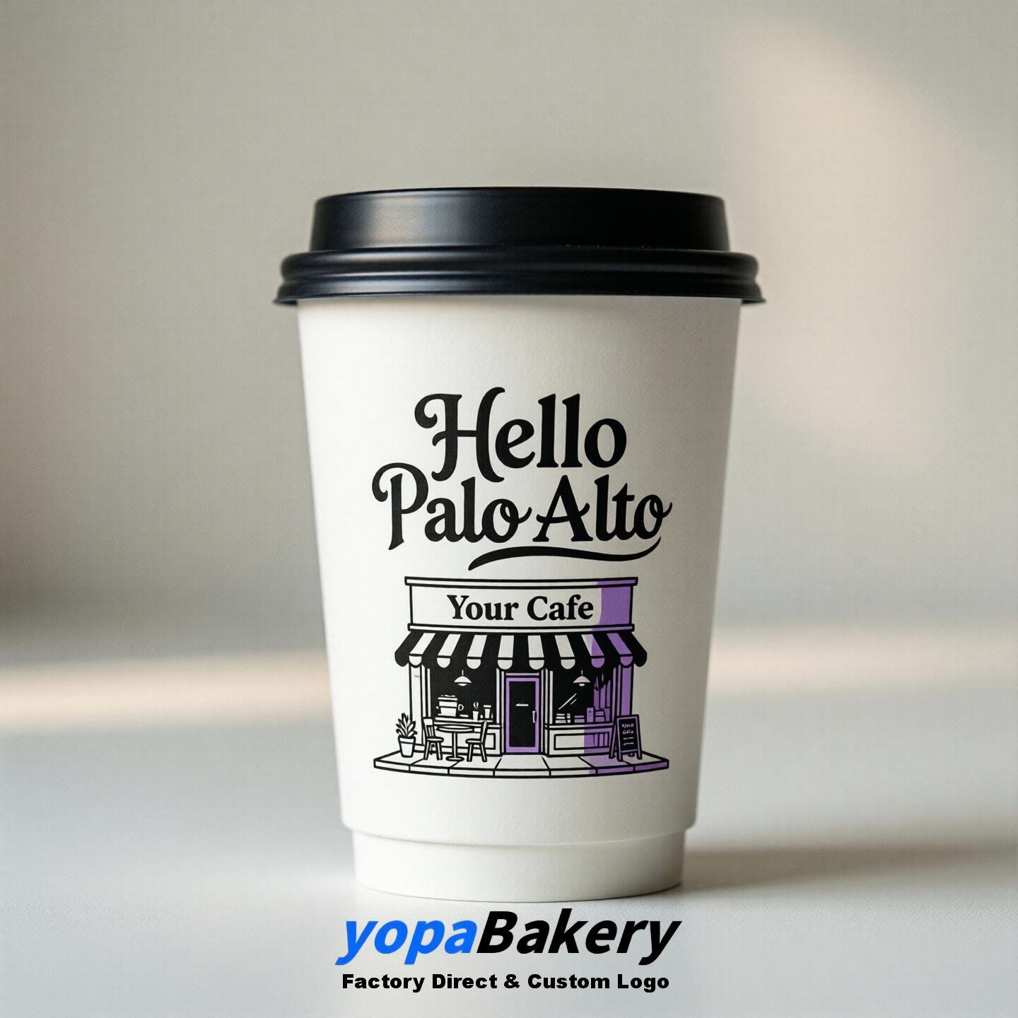 'Hello Palo Alto' Paper Coffee Cups | Palo Alto Cafe Packaging Design Agency