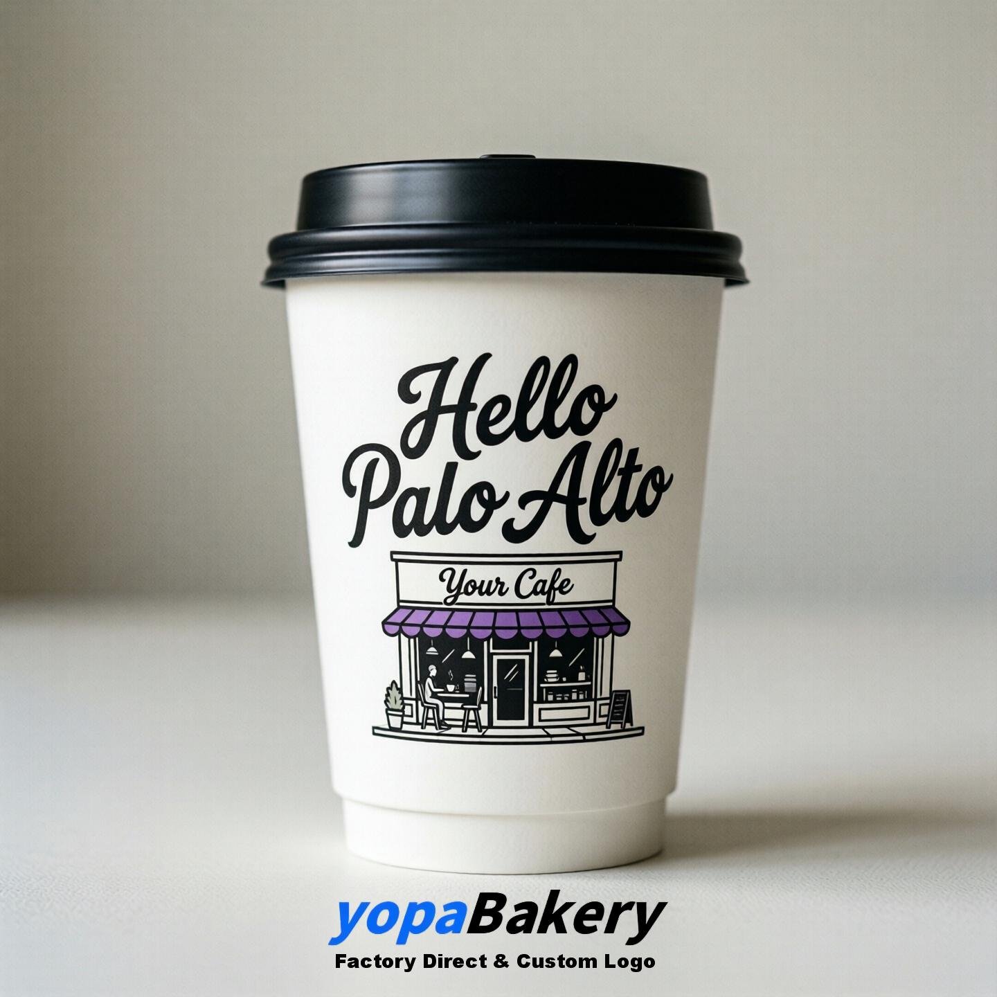 'Hello Palo Alto' Paper Coffee Cups | Palo Alto Cafe Packaging Design Agency