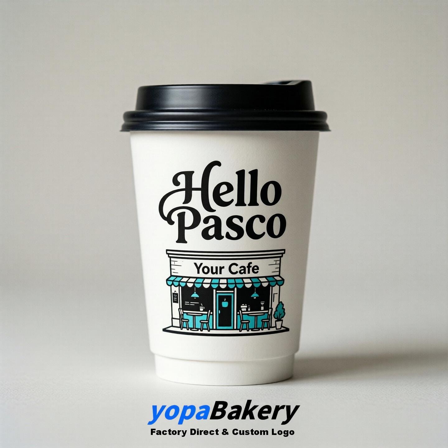 'Hello Pasco' Paper Coffee Cups | Pasco Cafe Packaging Design Agency