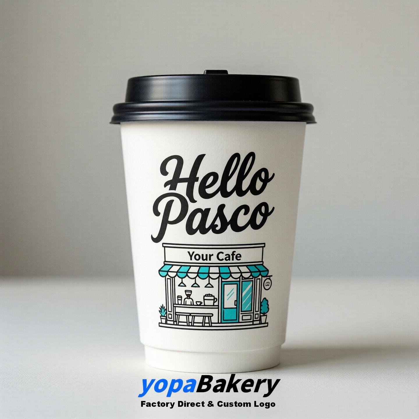'Hello Pasco' Paper Coffee Cups | Pasco Cafe Packaging Design Agency