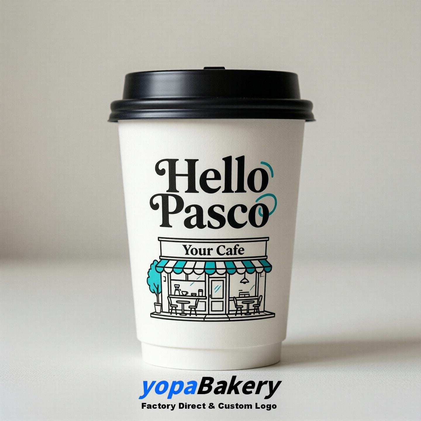 'Hello Pasco' Paper Coffee Cups | Pasco Cafe Packaging Design Agency
