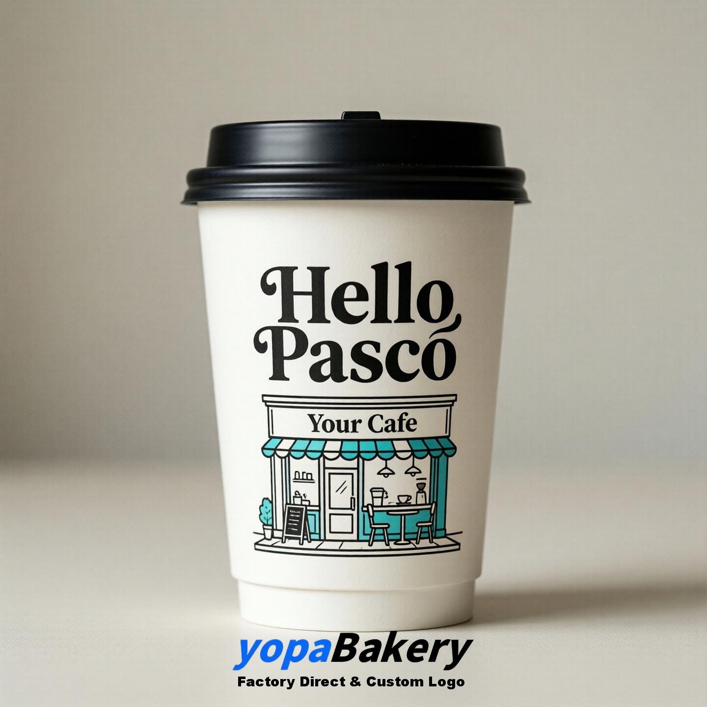 'Hello Pasco' Paper Coffee Cups | Pasco Cafe Packaging Design Agency