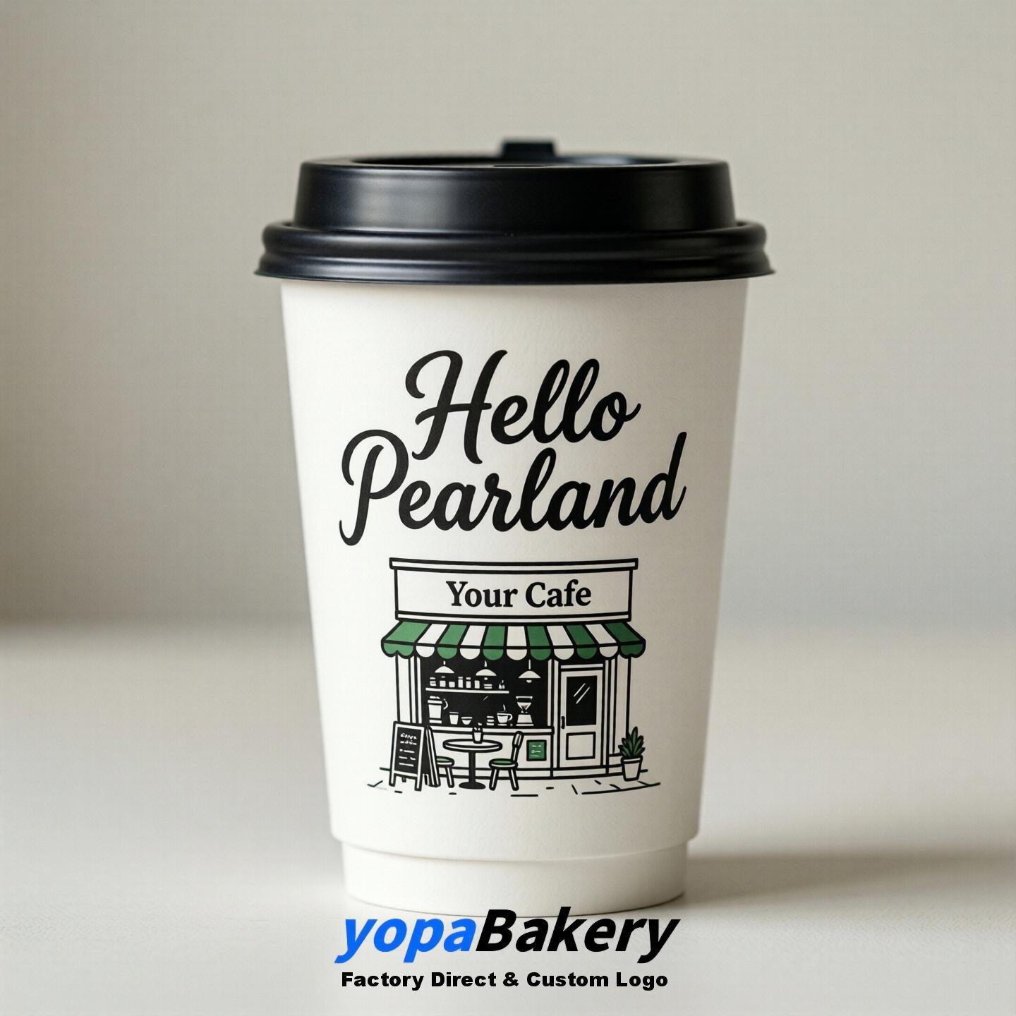 'Welcome to Pearland' Paper Coffee Cups | Pearland Cafe Packaging Design Firm