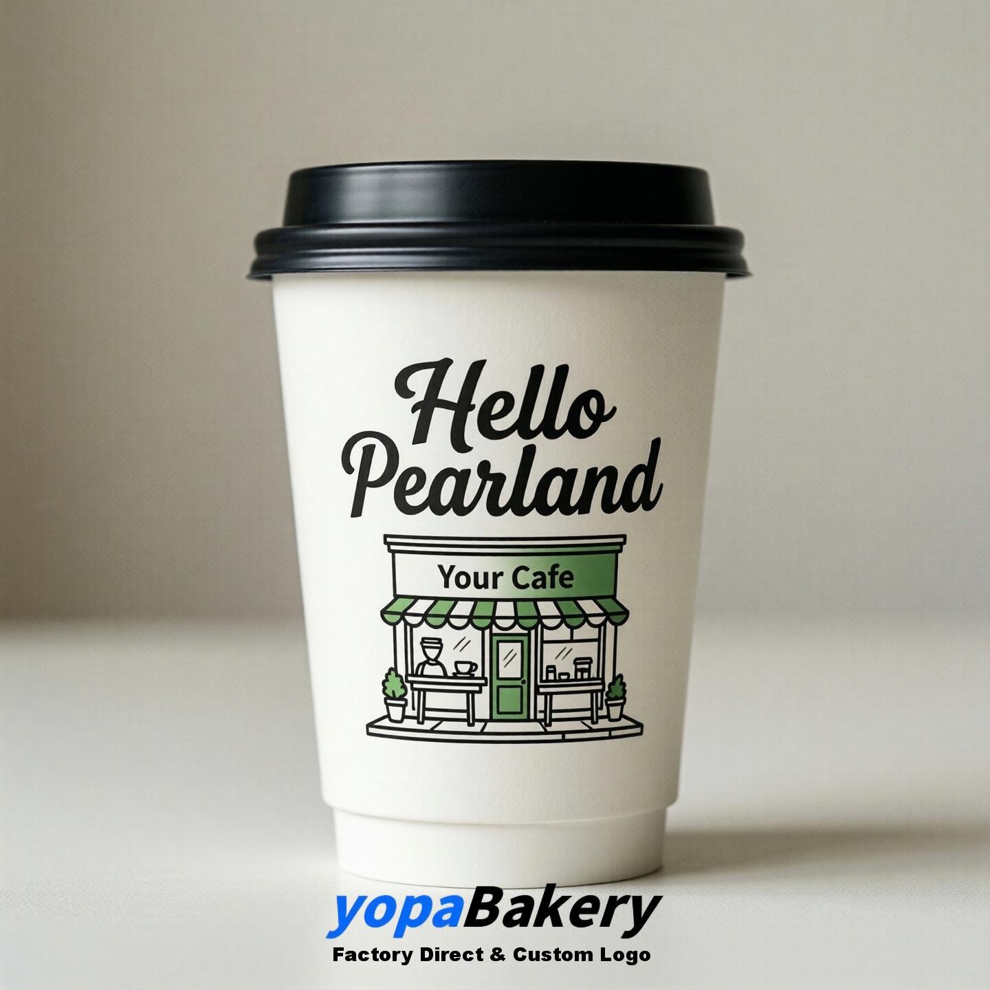 'Welcome to Pearland' Paper Coffee Cups | Pearland Cafe Packaging Design Firm