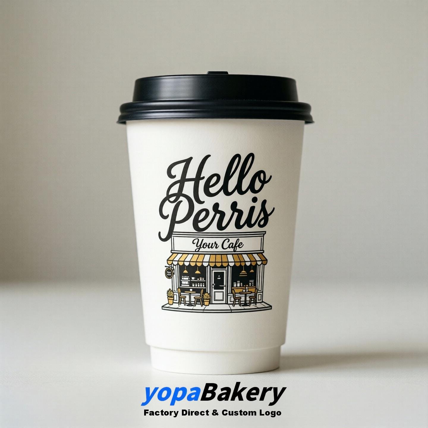 'Hello Perris' Paper Coffee Cups | Perris Cafe Packaging Design Agency