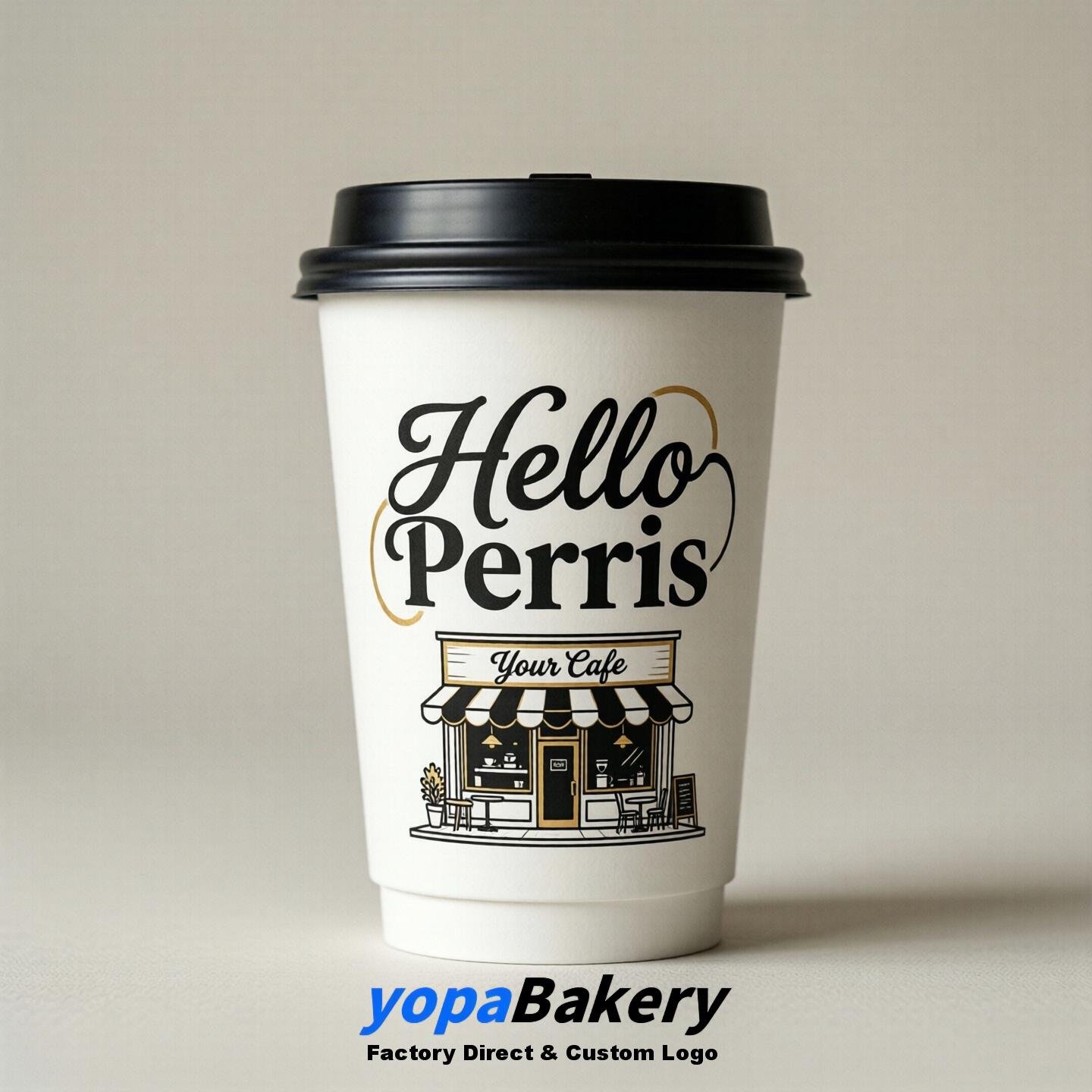 'Hello Perris' Paper Coffee Cups | Perris Cafe Packaging Design Agency