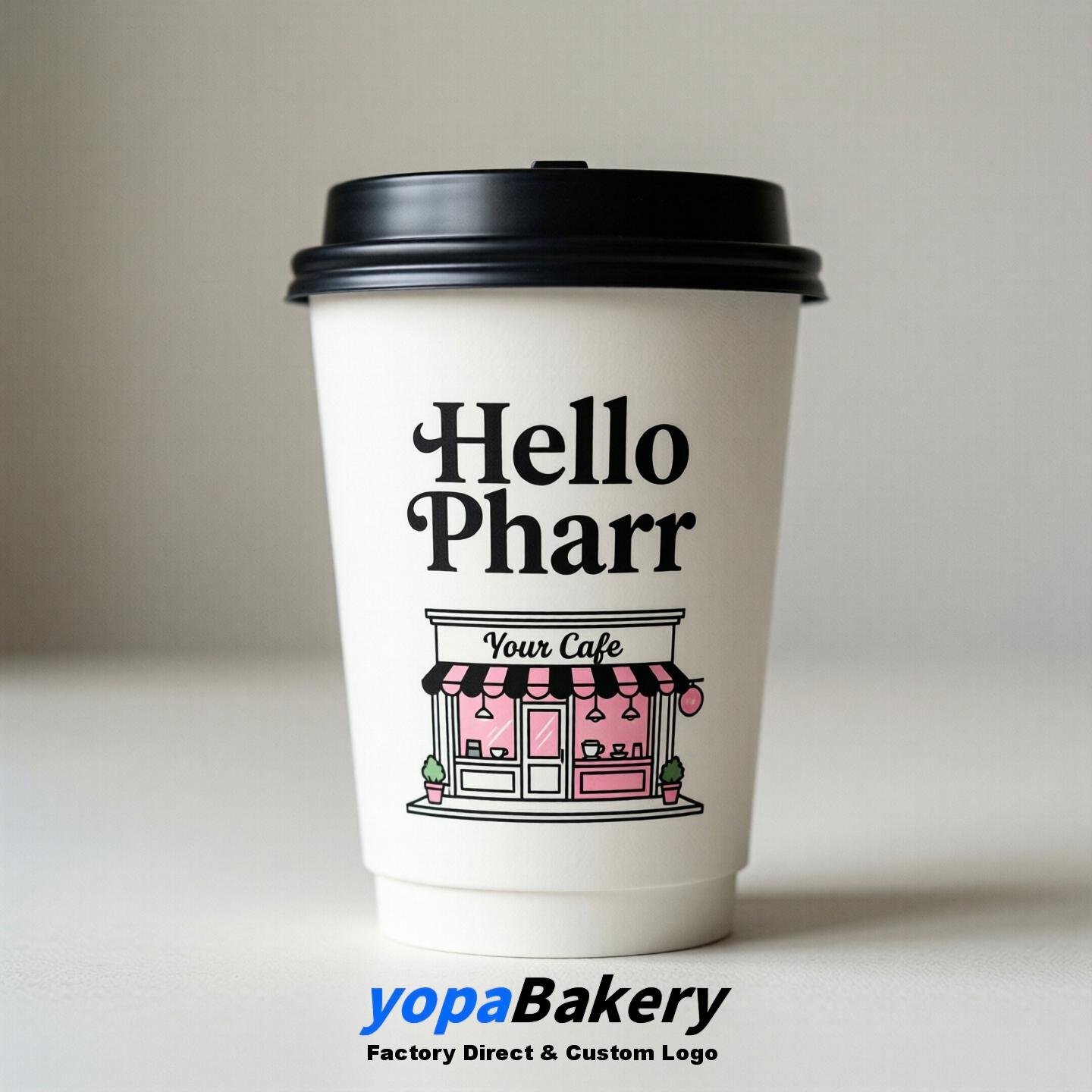 'Hello Pharr' Paper Coffee Cups | Pharr Cafe Packaging Design Agency