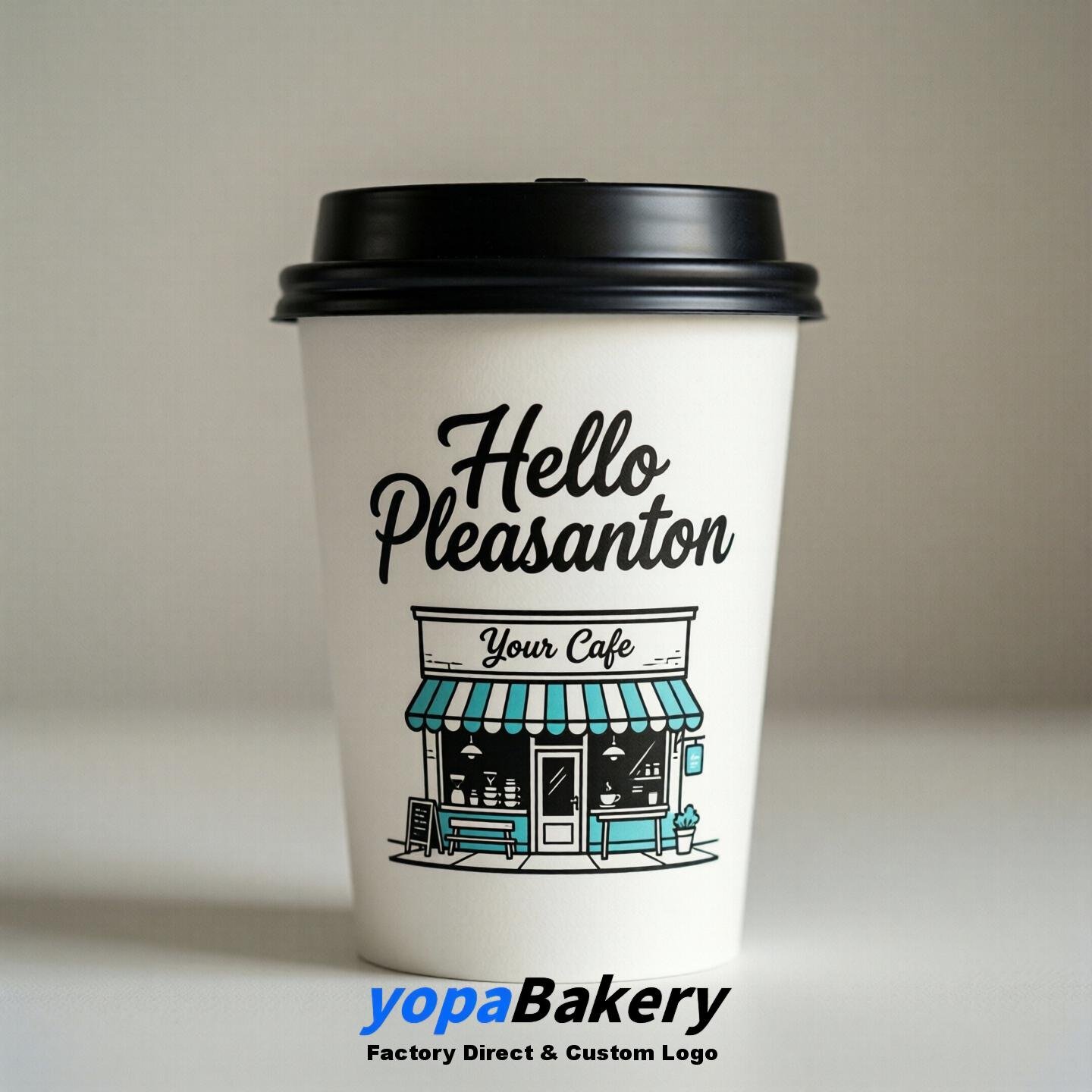 'Hello Pleasanton' Paper Coffee Cups | Pleasanton Cafe Packaging Design Agency