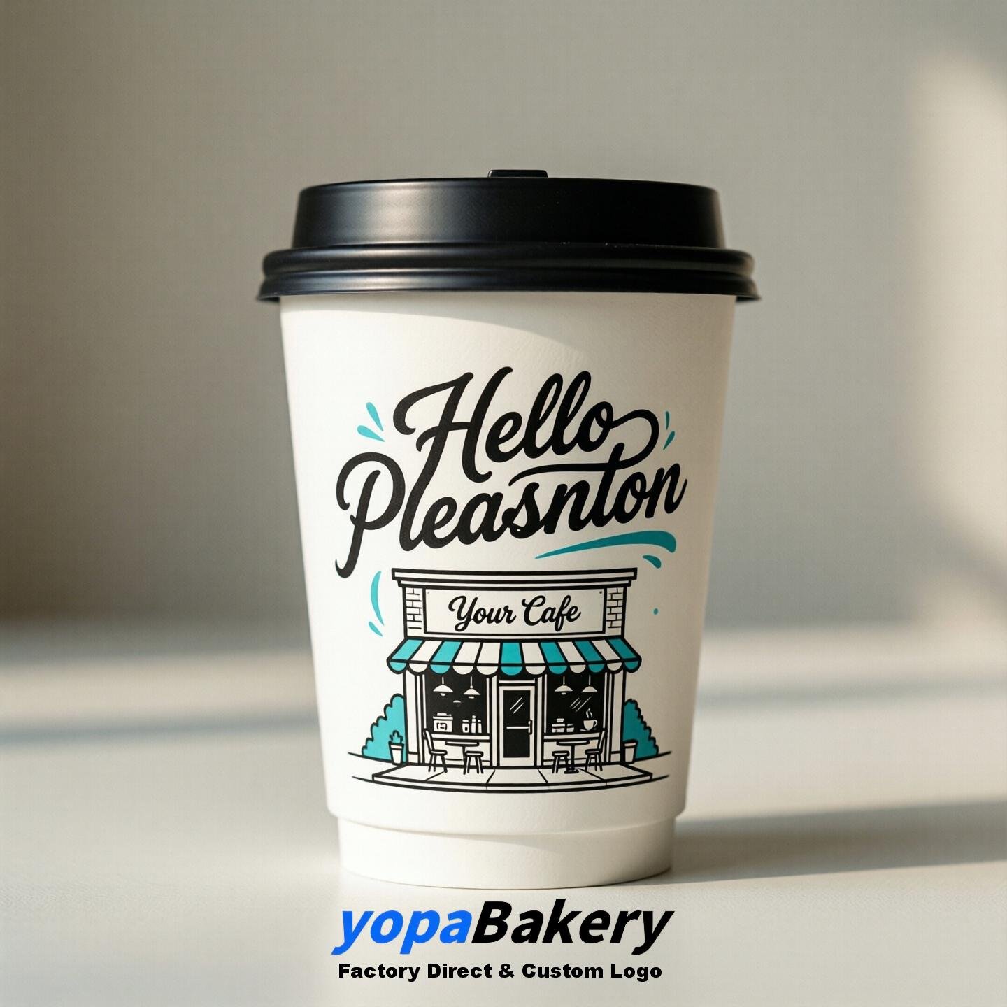 'Hello Pleasanton' Paper Coffee Cups | Pleasanton Cafe Packaging Design Agency