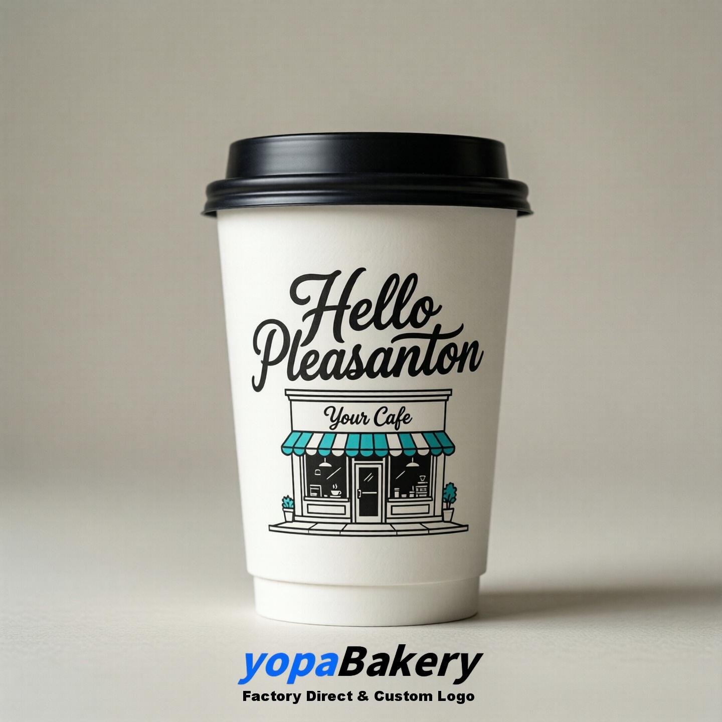 'Hello Pleasanton' Paper Coffee Cups | Pleasanton Cafe Packaging Design Agency