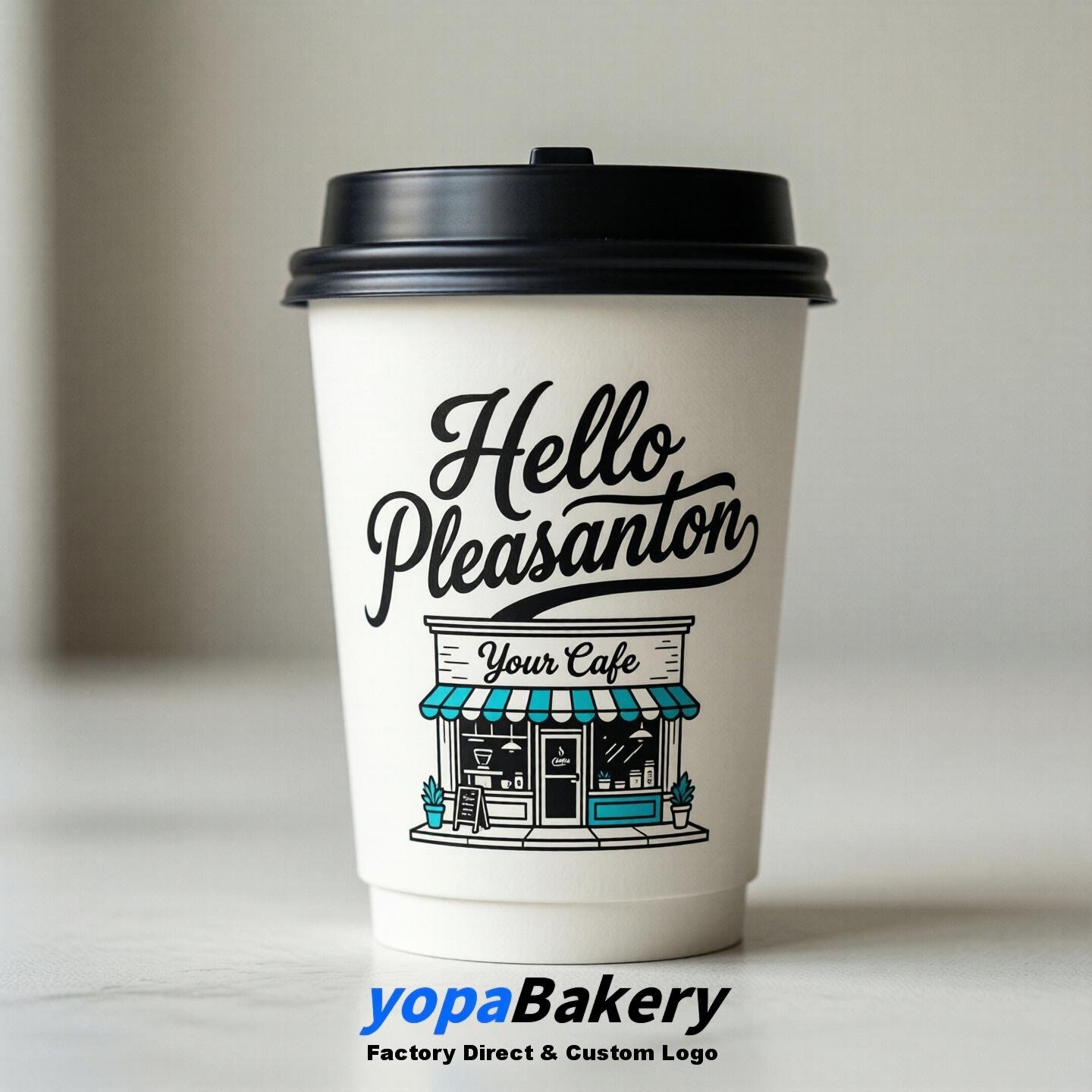 'Hello Pleasanton' Paper Coffee Cups | Pleasanton Cafe Packaging Design Agency