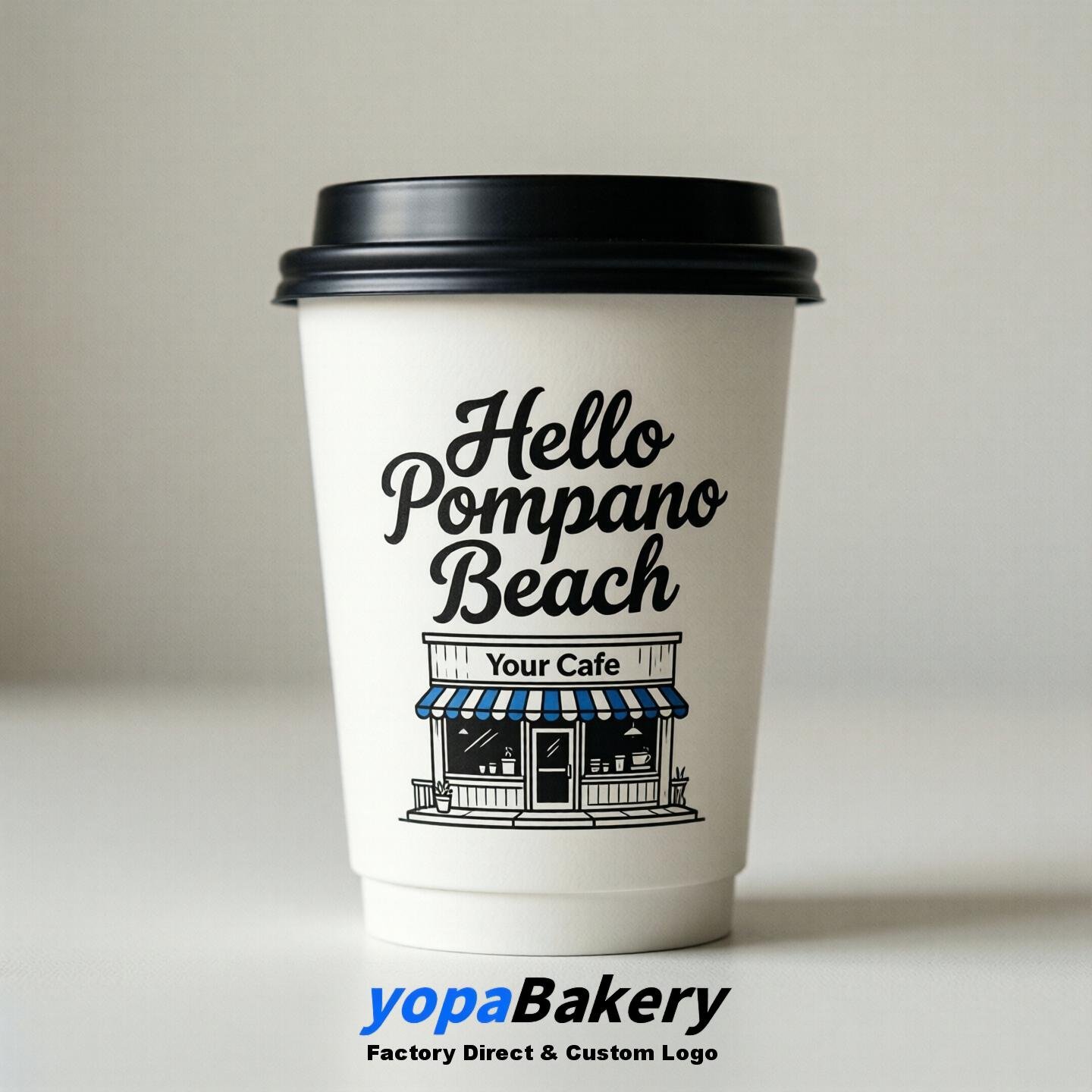 'Welcome to Pompano Beach' Paper Coffee Cups | Pompano Beach Cafe Packaging Design Firm