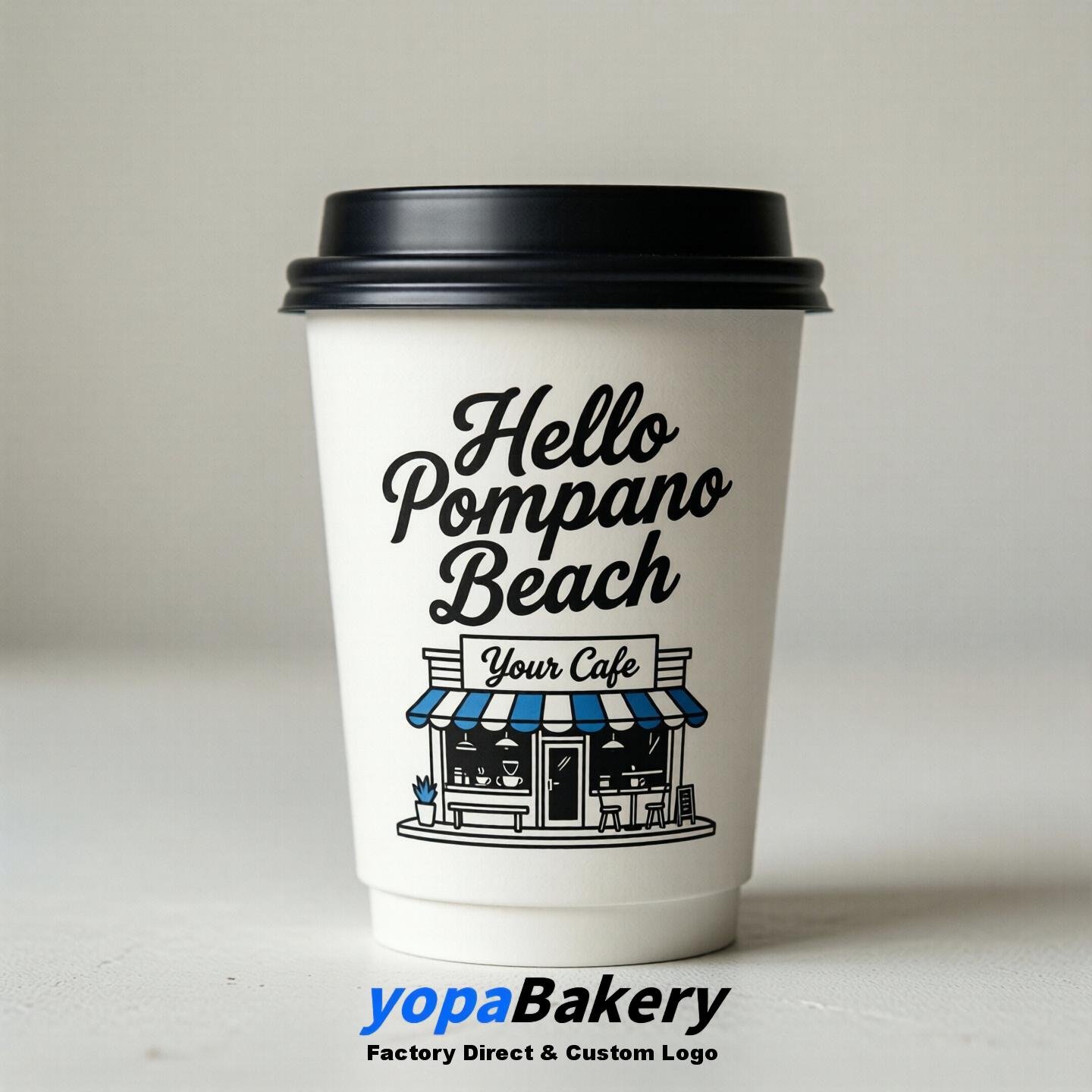 'Welcome to Pompano Beach' Paper Coffee Cups | Pompano Beach Cafe Packaging Design Firm