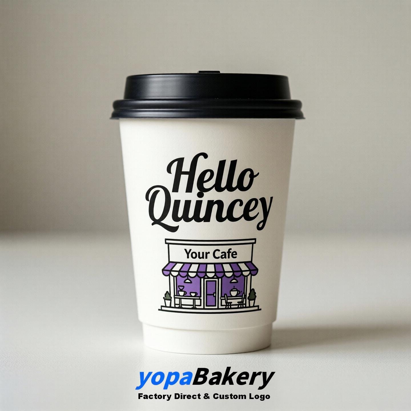 'Welcome to Quincy' Paper Coffee Cups | Quincy Cafe Packaging Design Firm