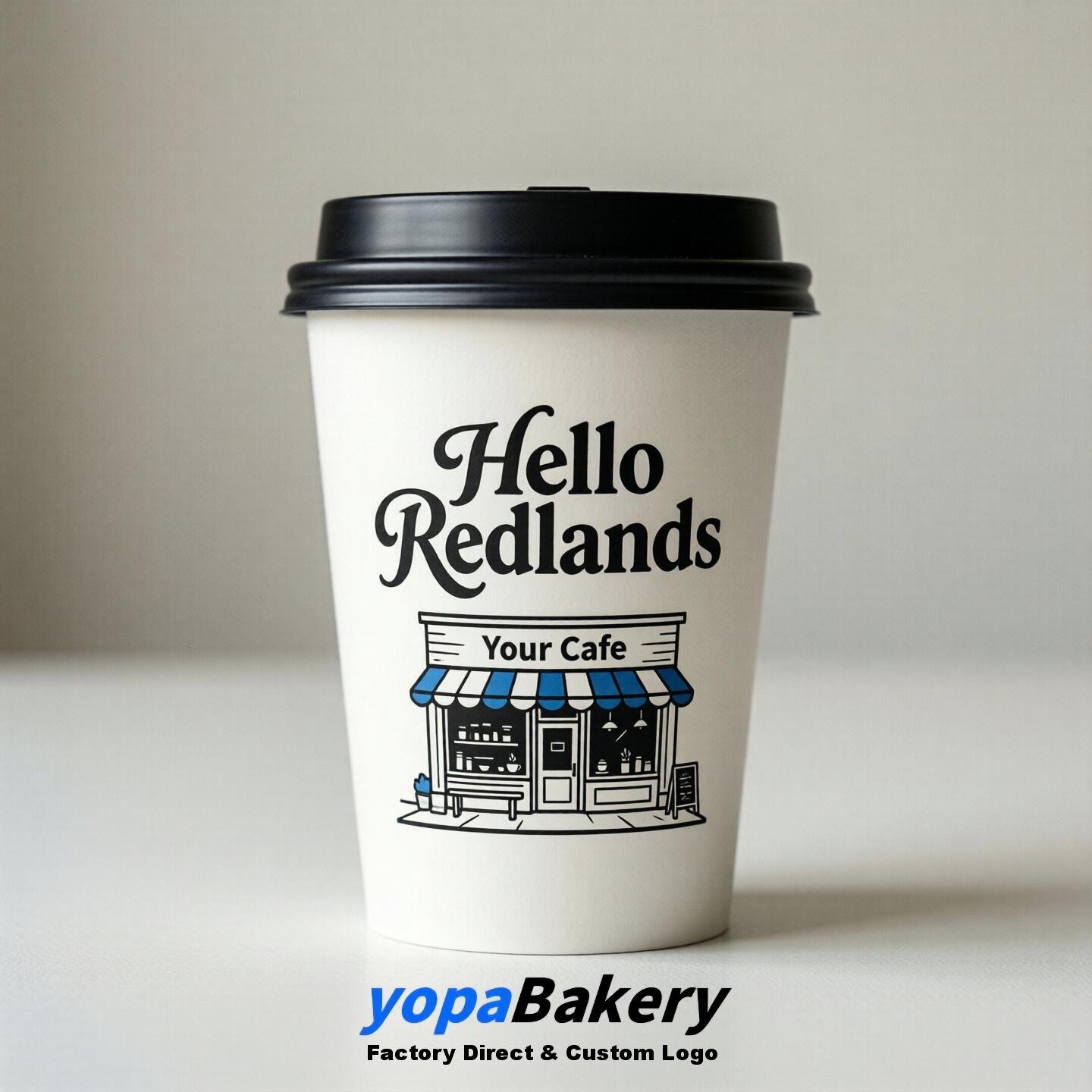 'Hello Redlands' Paper Coffee Cups | Redlands Cafe Packaging Design Agency