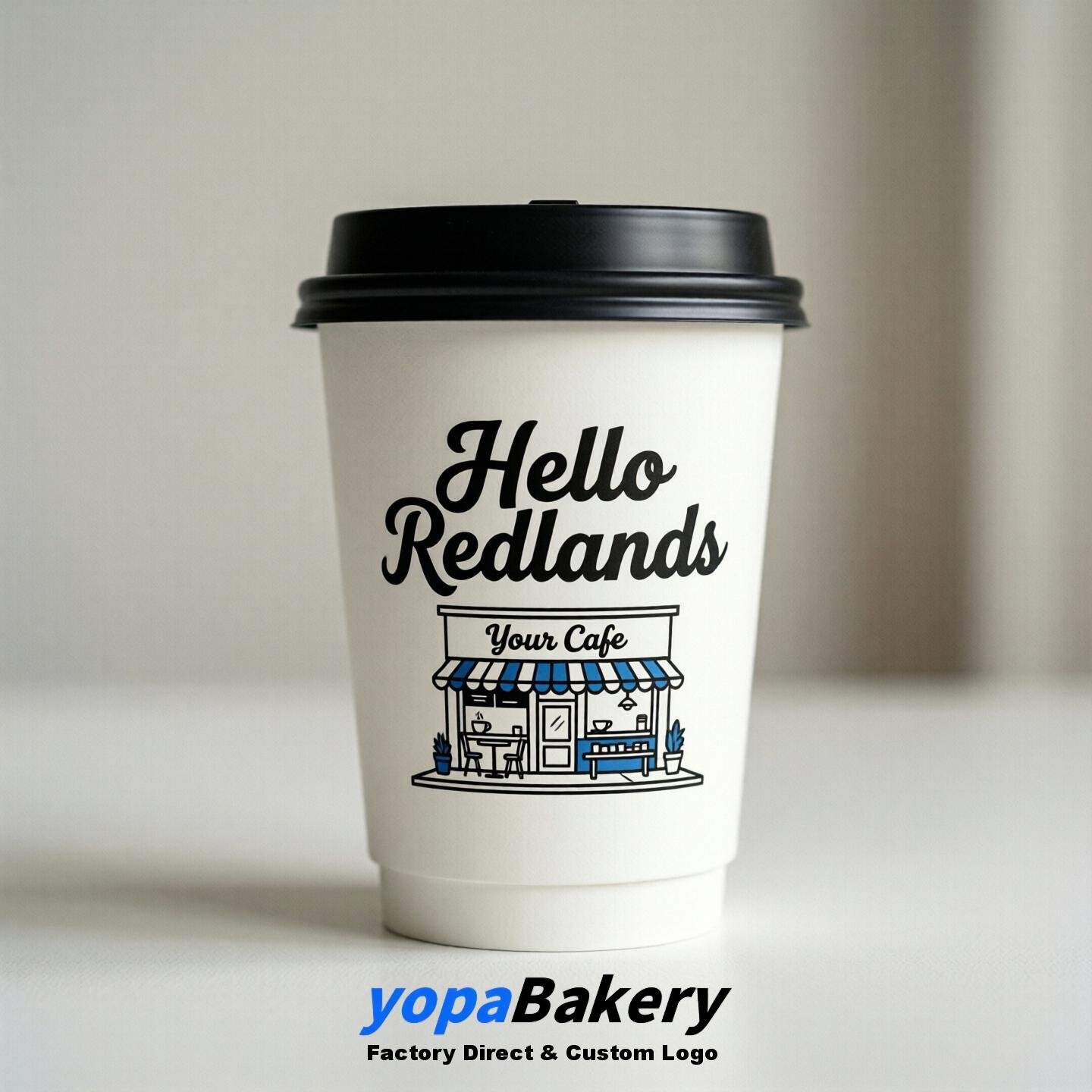 'Hello Redlands' Paper Coffee Cups | Redlands Cafe Packaging Design Agency
