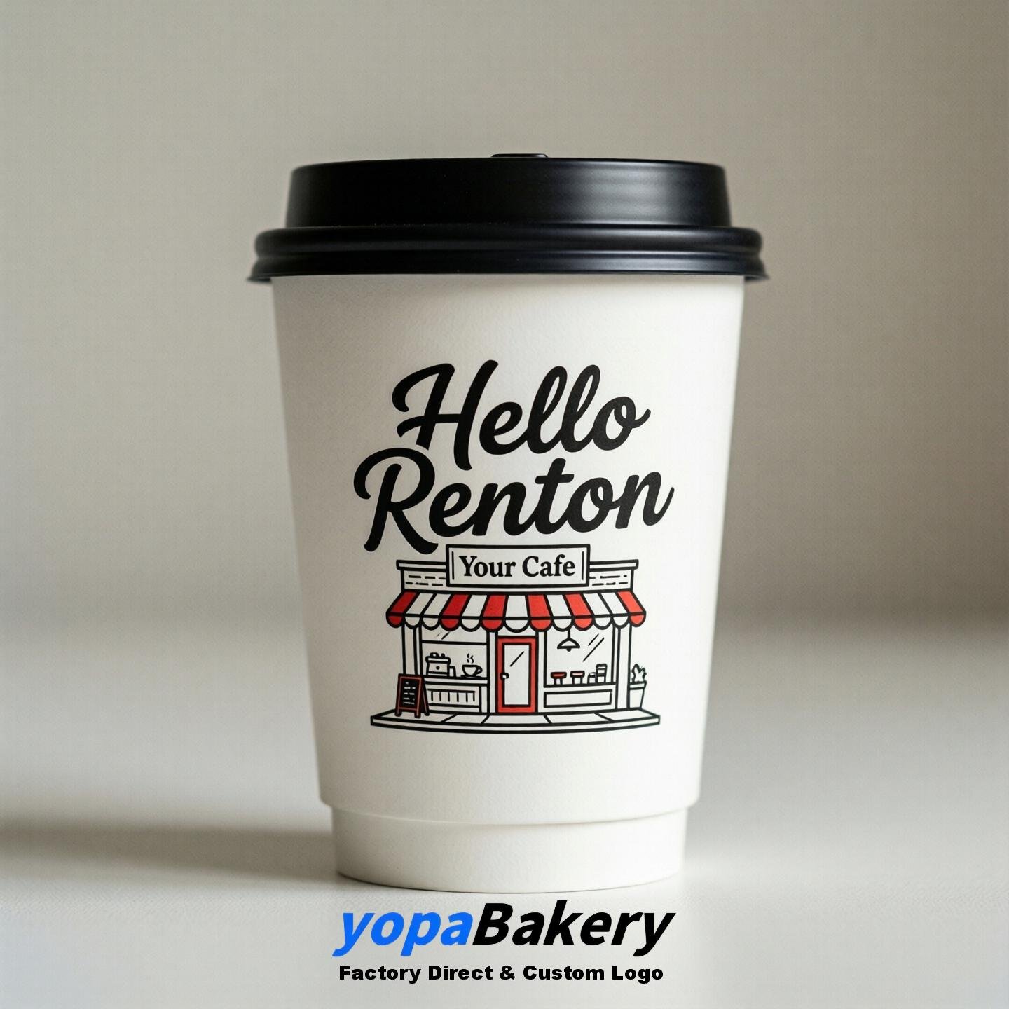 'Welcome to Renton' Paper Coffee Cups | Renton Cafe Packaging Design Firm