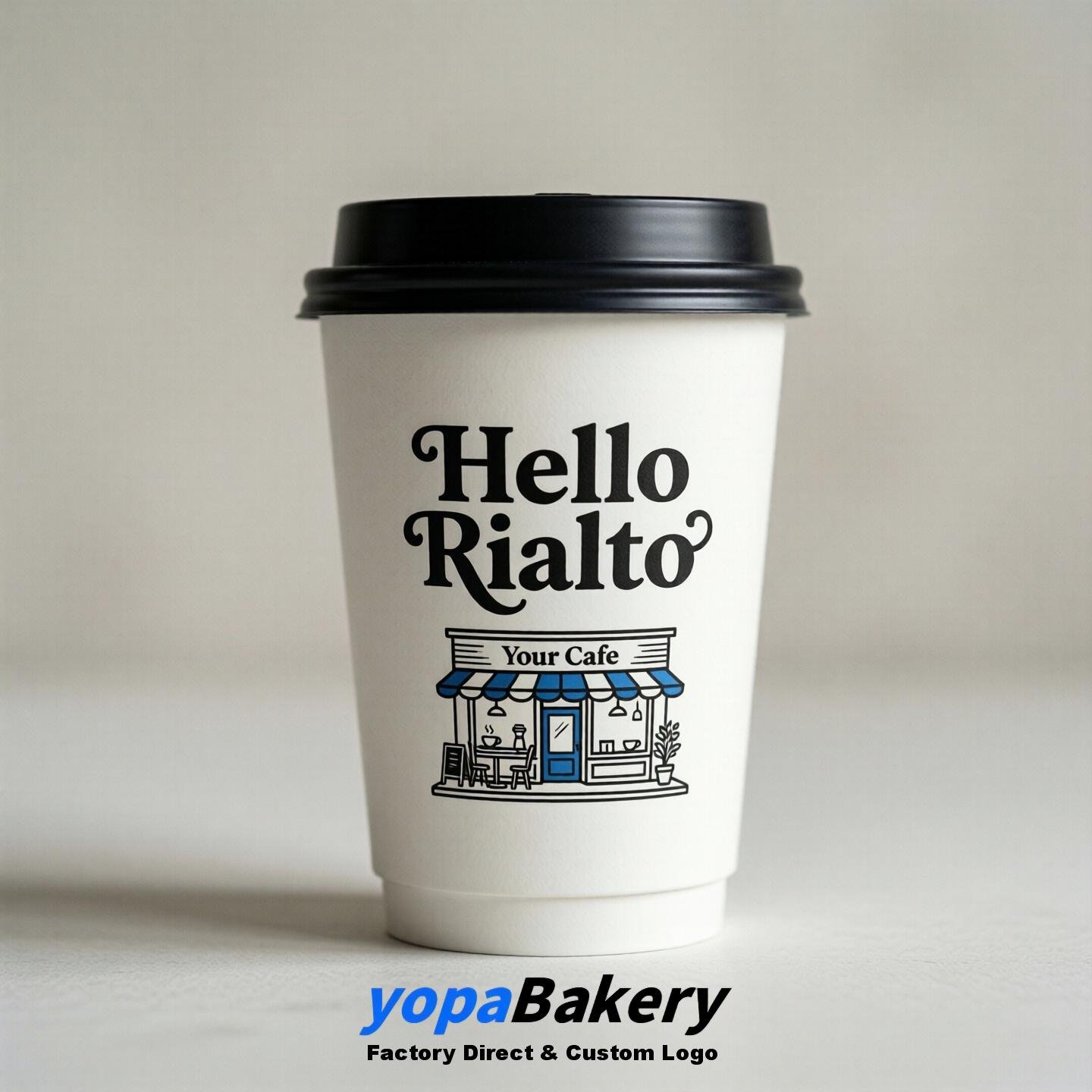 'Welcome to Rialto' Paper Coffee Cups | Rialto Cafe Packaging Design Firm