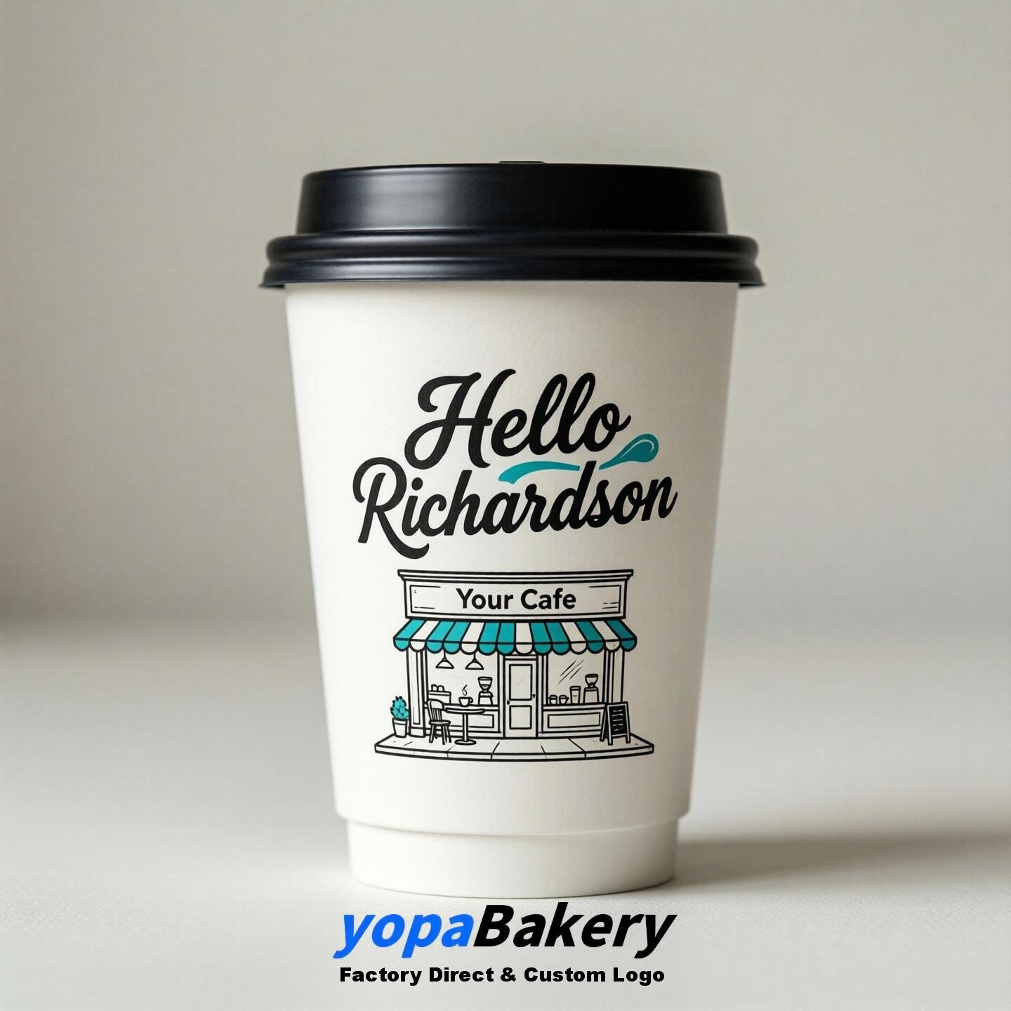 'Welcome to Richardson' Paper Coffee Cups | Richardson Cafe Packaging Design Firm