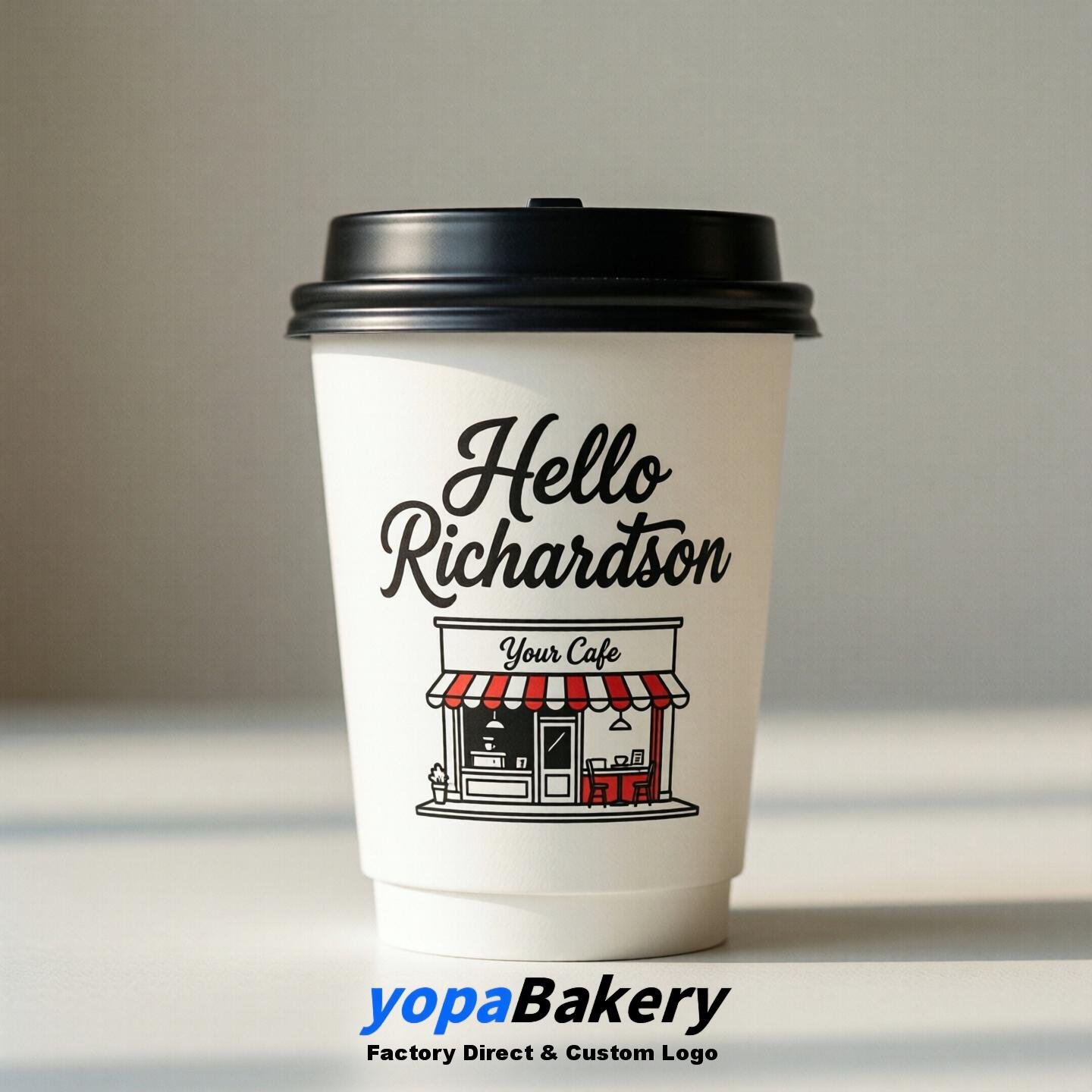 'Welcome to Richardson' Paper Coffee Cups | Richardson Cafe Packaging Design Firm