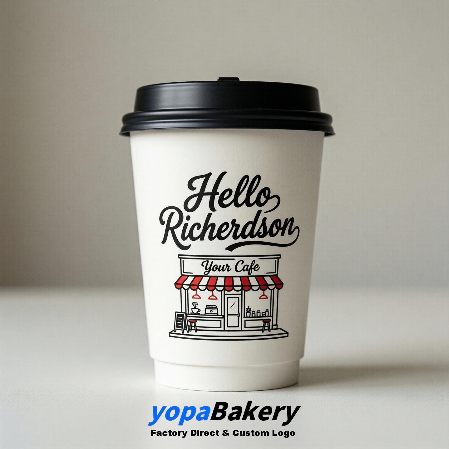 'Welcome to Richardson' Paper Coffee Cups | Richardson Cafe Packaging Design Firm